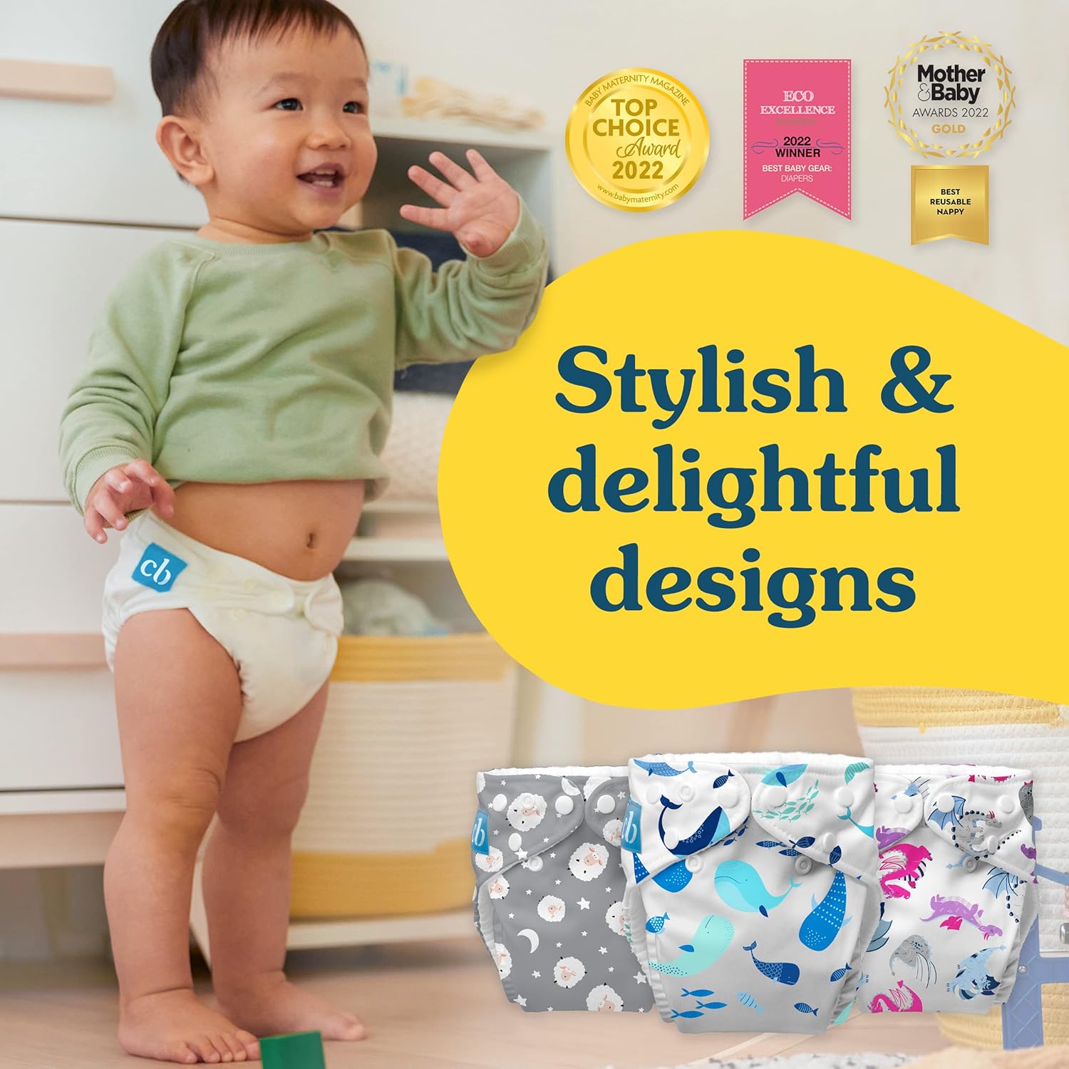 Charlie Banana Pañales de tela lavables reutilizables, ajustables, talla única, para bebés y niños, pañales de bolsillo suave con inserciones