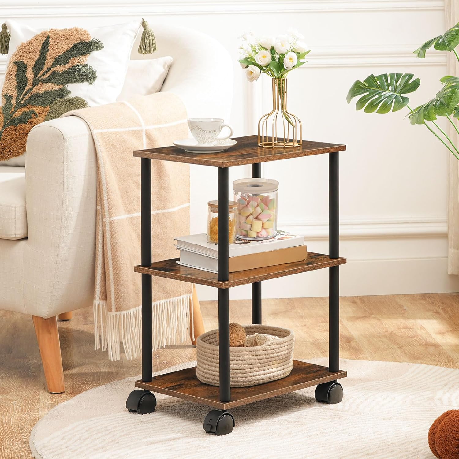 HOOBRO Soporte para impresora, carrito industrial de 3 niveles para impresora debajo del escritorio con estante, estante de máquina resistente con