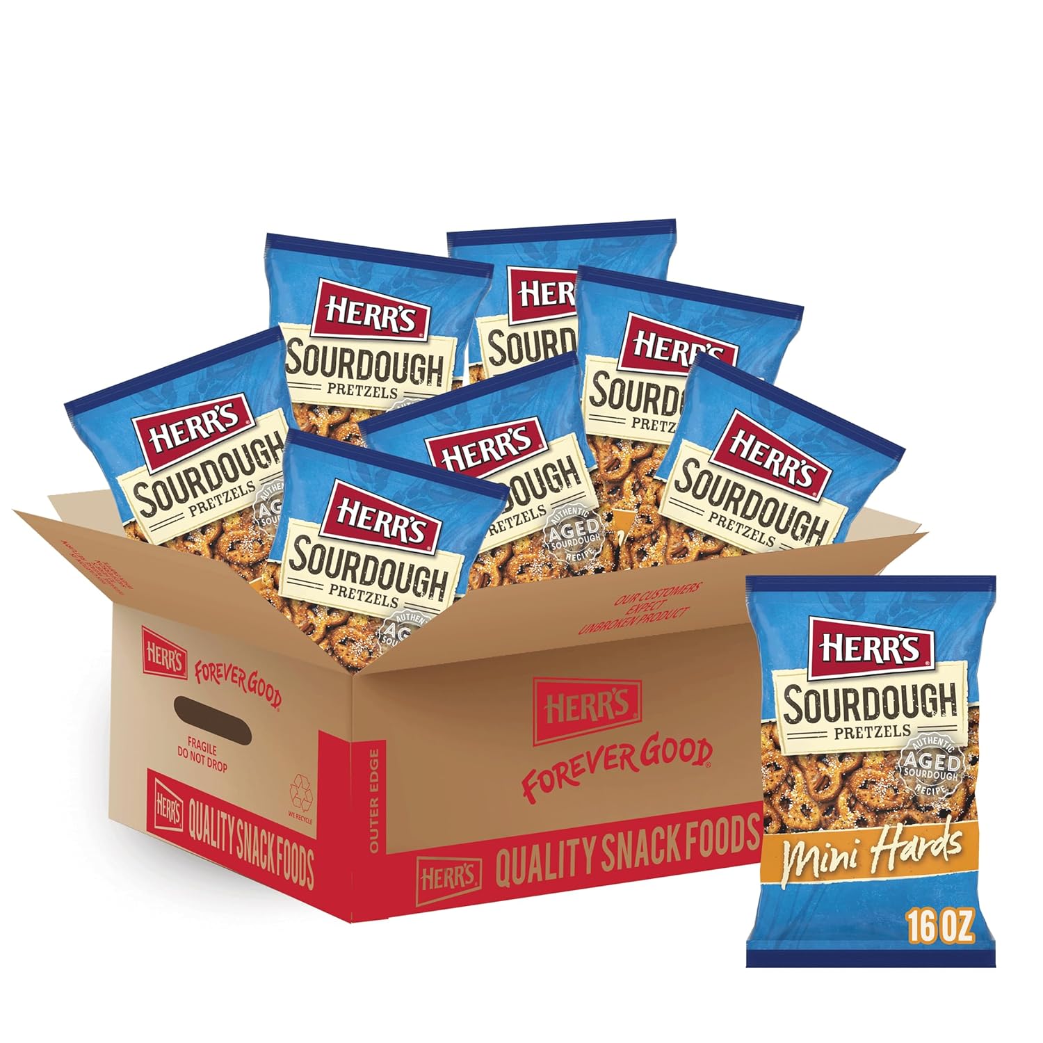 Herr’s Mini pretzels duros de masa madre, 16 onzas (paquete de 7 bolsas)