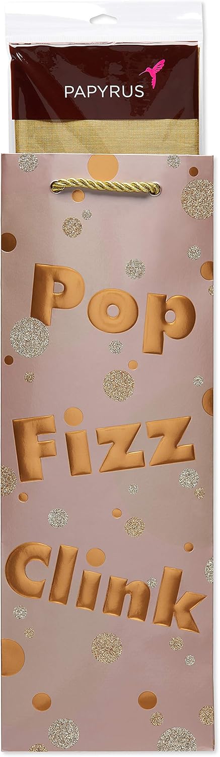 Papyrus Bolsa de regalo de bebidas de 14 pulgadas con papel de seda (Pop Fizz Click) para graduaciones, cumpleaños, bodas, despedidas de soltera y