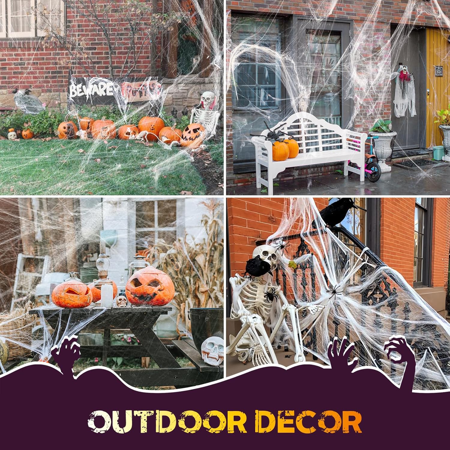 Telarañas de 800 pies cuadrados para decoración de Halloween con 90 arañas falsas, telarañas falsas elásticas para arbustos, fiestas temáticas de
