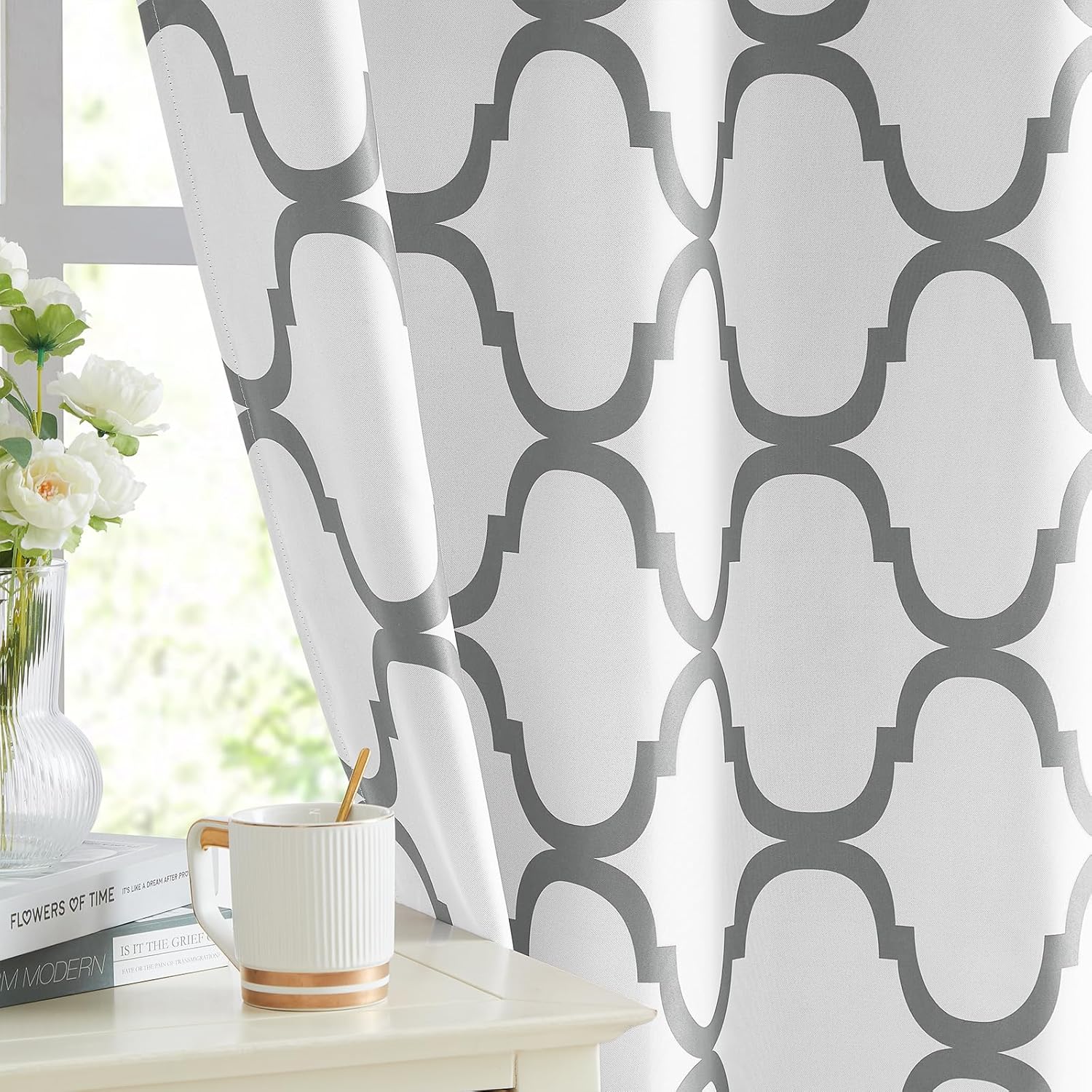 Melodieux – Cortinas opacas estilo marroquí con aislamiento térmico y ojales para oscurecer sala de estar, 2 paneles.