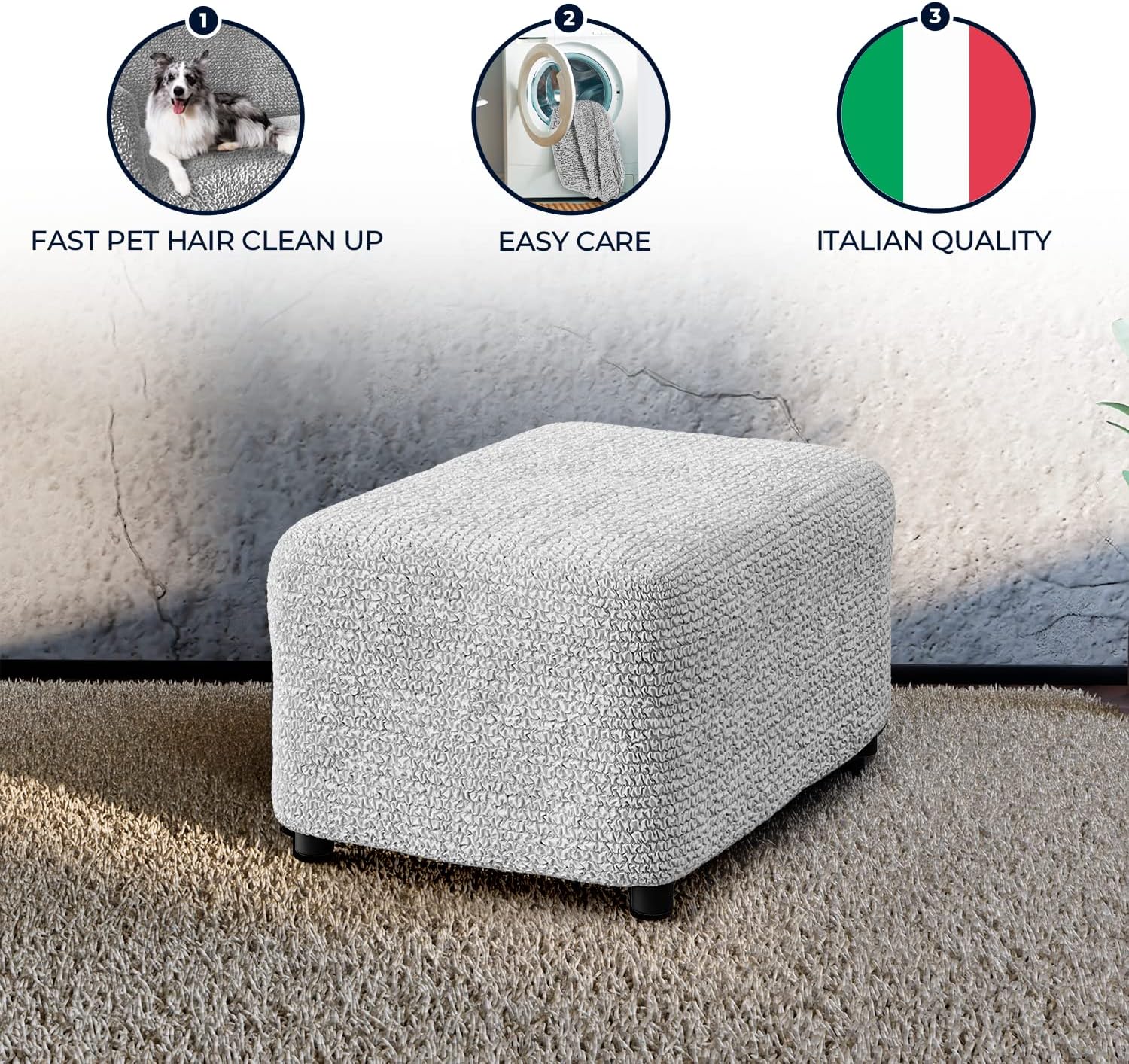PAULATO BY GA.I.CO. Funda otomana para taburete, funda de tela de poliéster suave, protector elástico de muebles de 1 pieza, colección Microfibra,