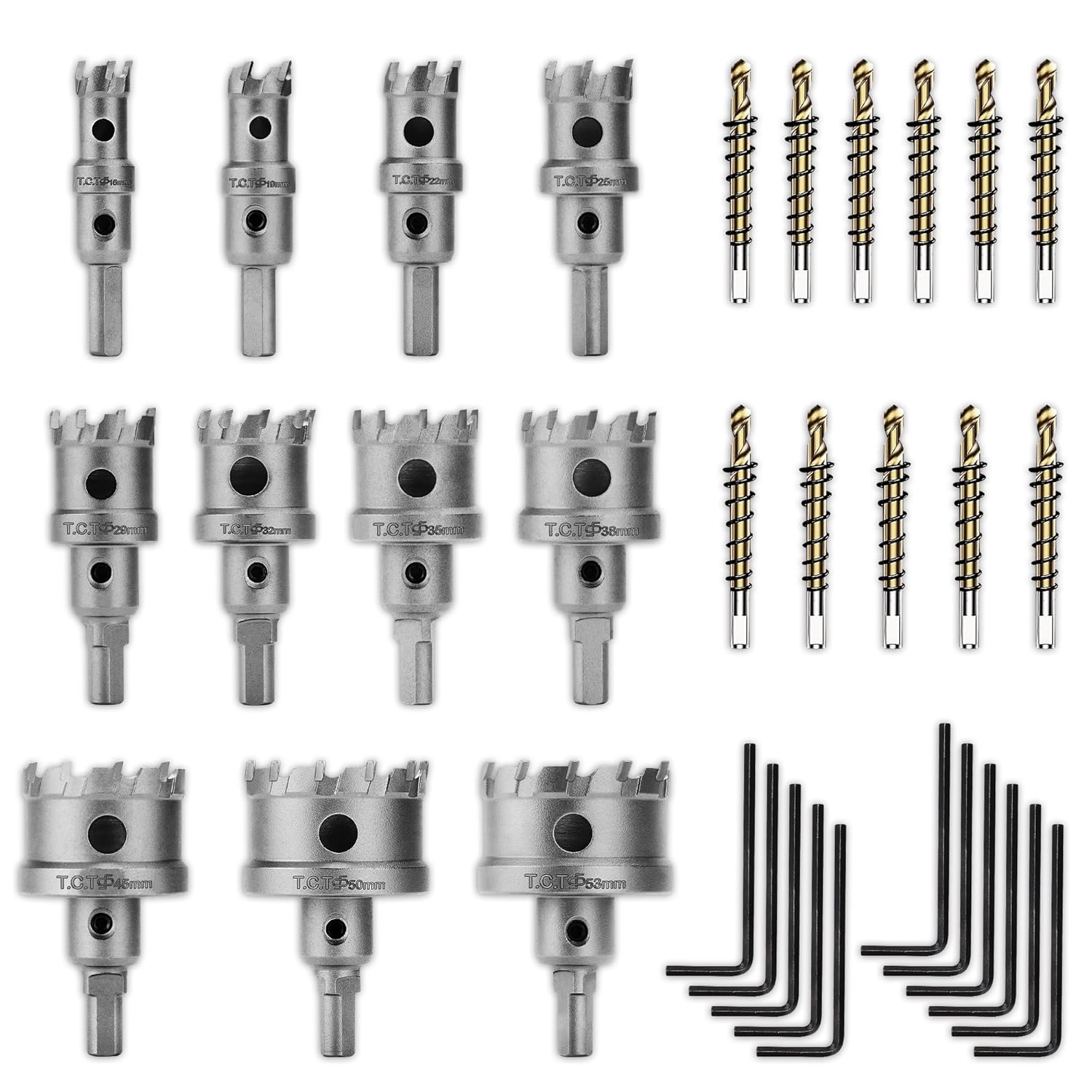 Kit de sierra perforadora TCT de 11 piezas, sierra perforadora con punta de carburo de tungsteno con taladro piloto y llave en L, cortador de
