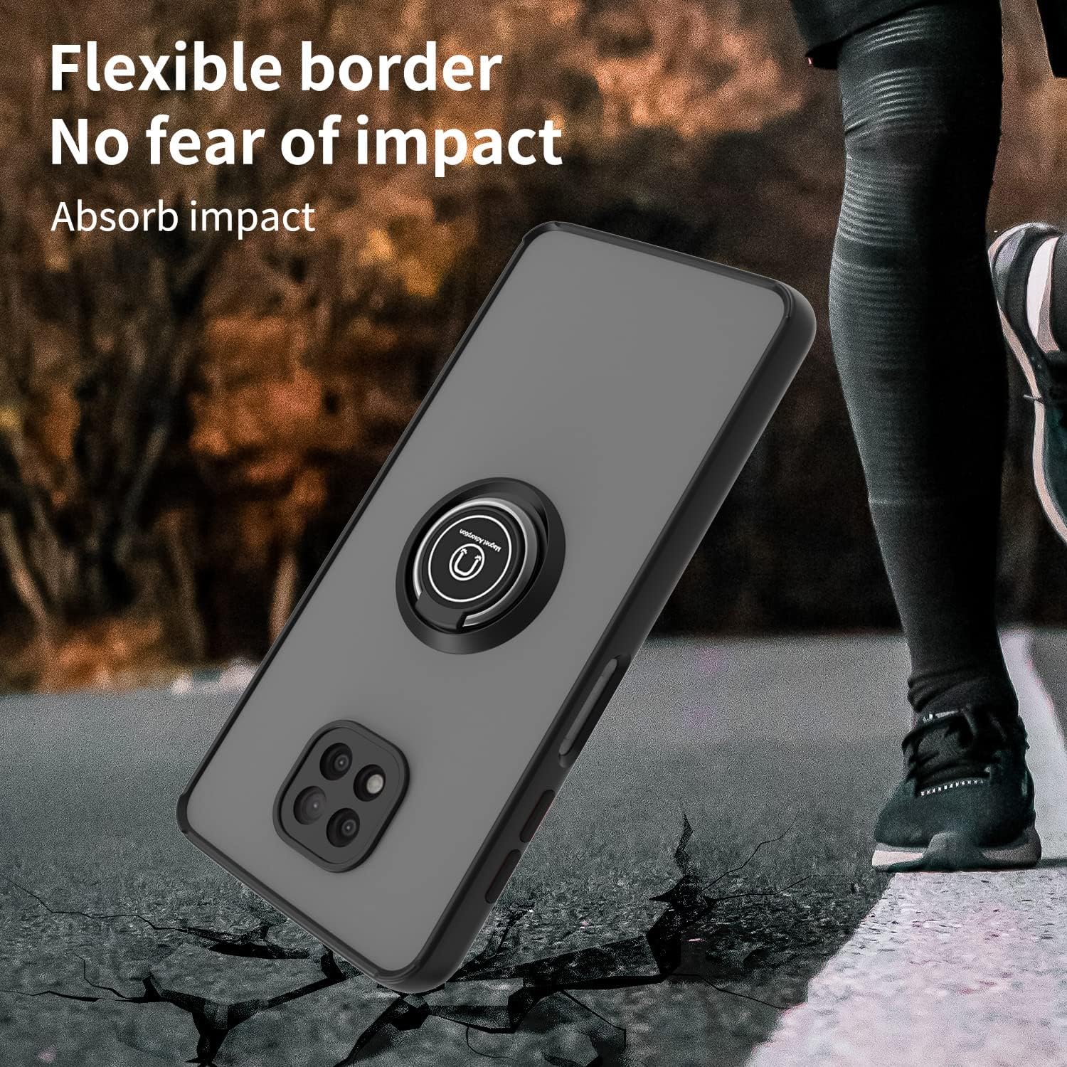 TJS Funda compatible con Motorola Moto G Power 2021, con protector de pantalla de vidrio templado, anillo de metal, soporte magnético, protector