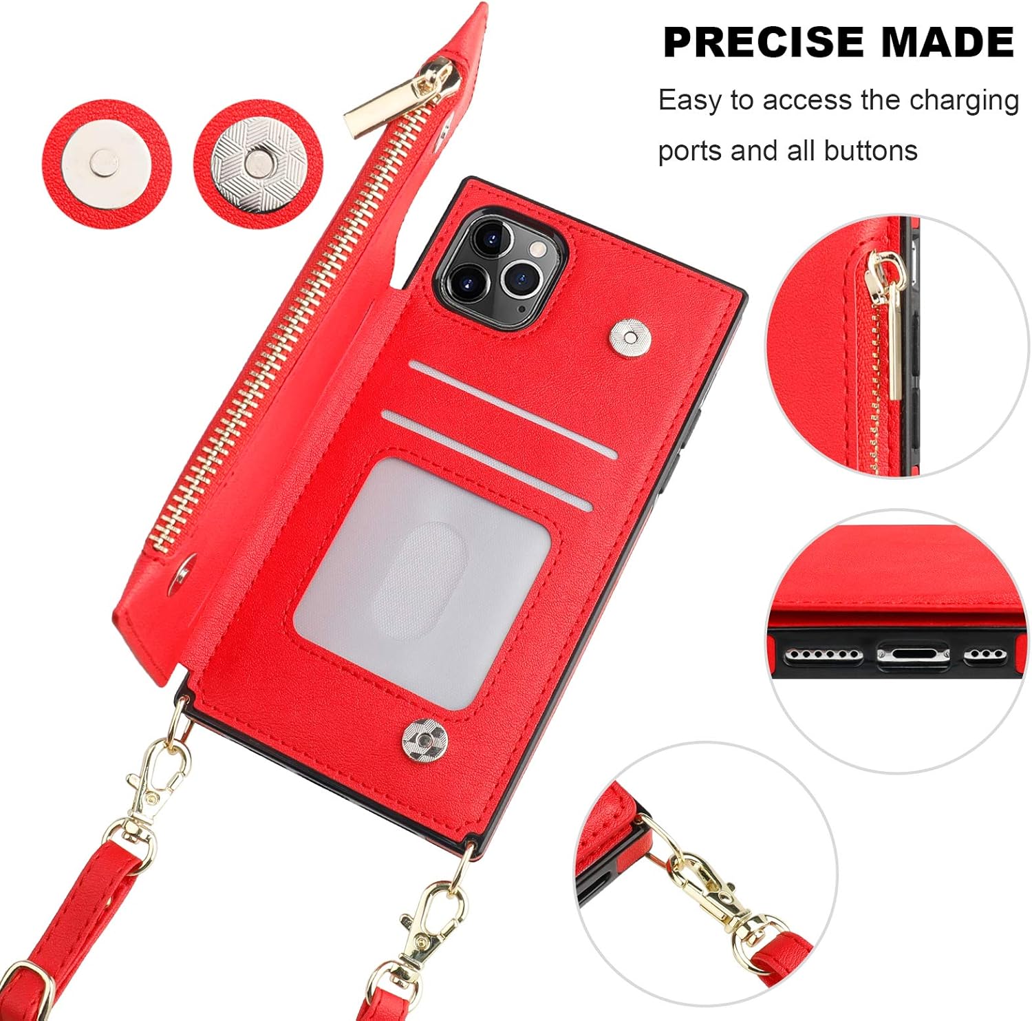 Bocasal Funda tipo cartera cruzada para iPhone 11 Pro con tarjetero, protector de ranura para tarjetas con cremallera, a prueba de golpes, con