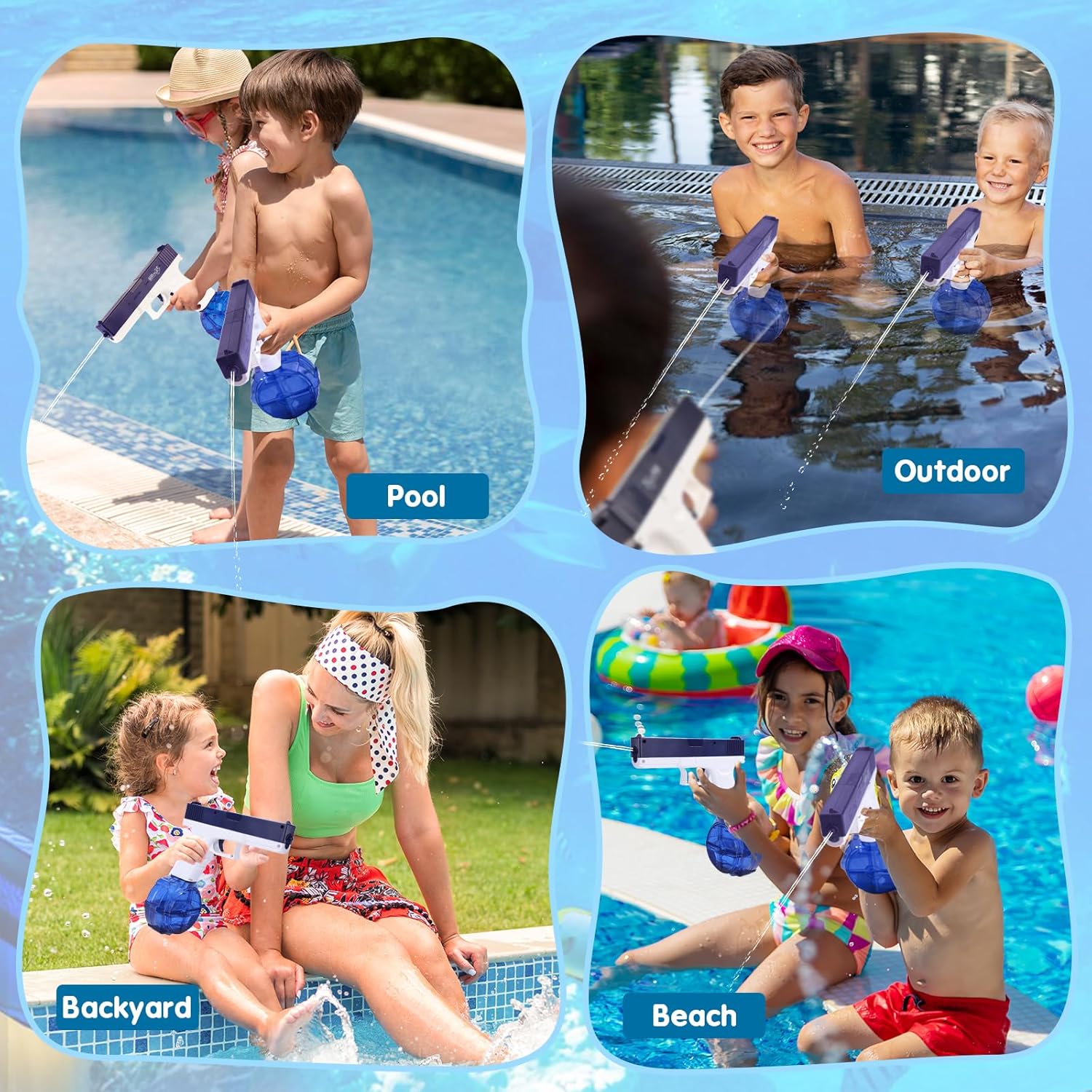 EYKOOW Pistola de agua eléctrica, pistolas de chorro automáticas recargables de 450 CC + 60 CC con 2 tanques de agua, 2 baterías, pulverización de