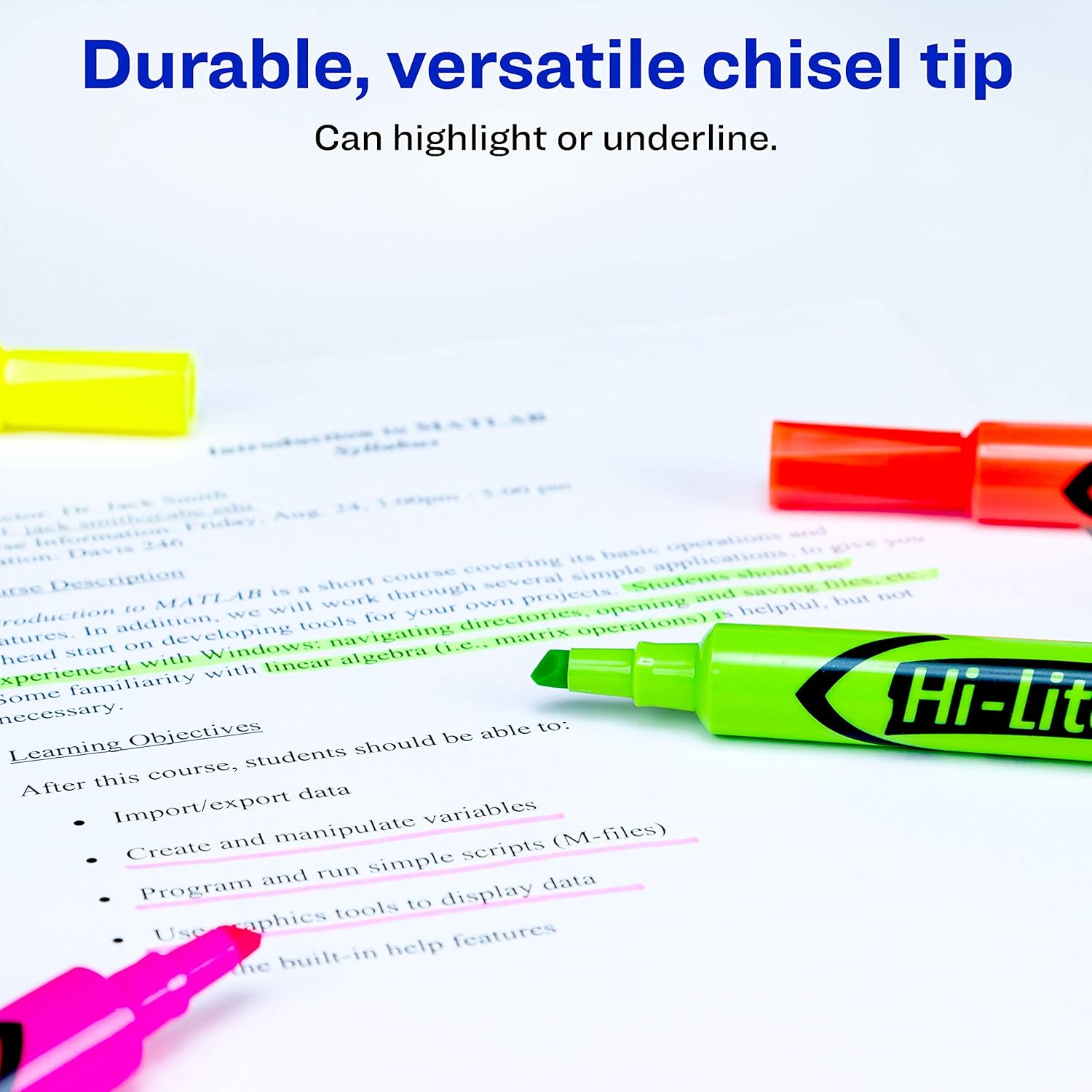 AVERY Hi-Liter – Resaltadores estilo escritorio, tinta segura para manchas, punta de cincel, 4 resaltadores de colores surtidos (24063) (paquete de