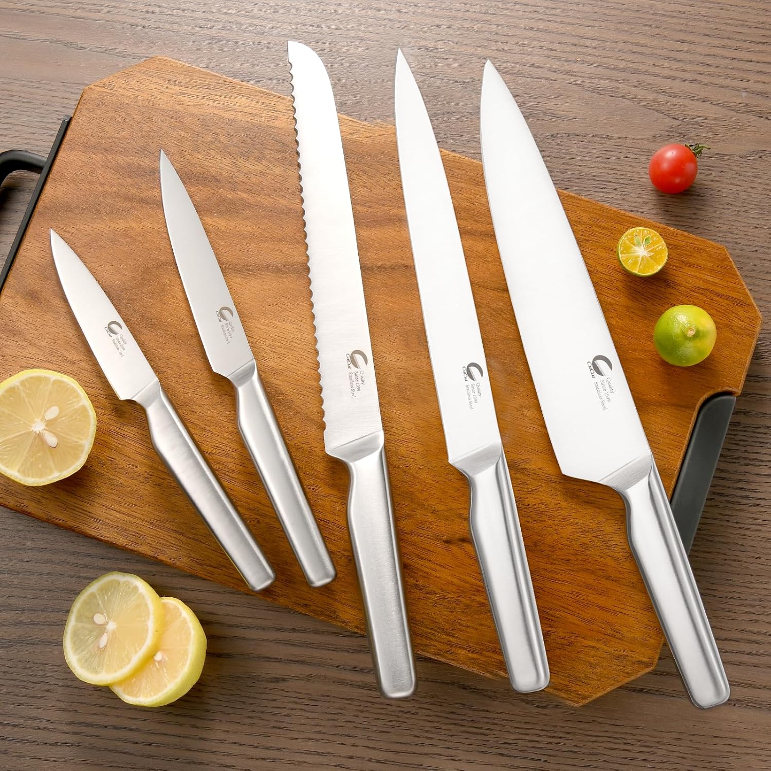 JJ01546 – Juego de cuchillos de acero inoxidable de 6 piezas con bloque, cuchillos de cocina con mango hueco, juego de cuchillos de chef