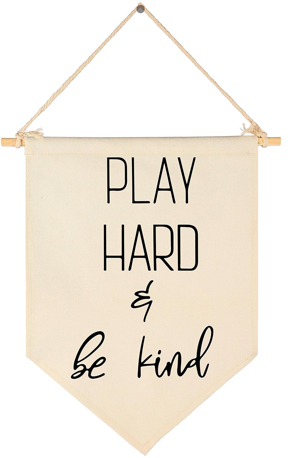 Decoración para habitación de niños con texto en inglés “Play Hard and be Kind”, banderín colgante de lona para pared, regalo para guardería,