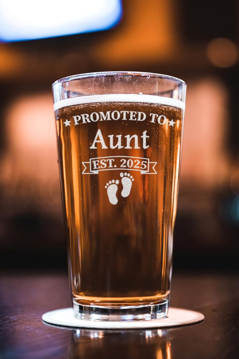 Promoted To Aunt Est 2025 – Vaso de cerveza grabado, 16 onzas, regalo para tía, día de la madre, Navidad