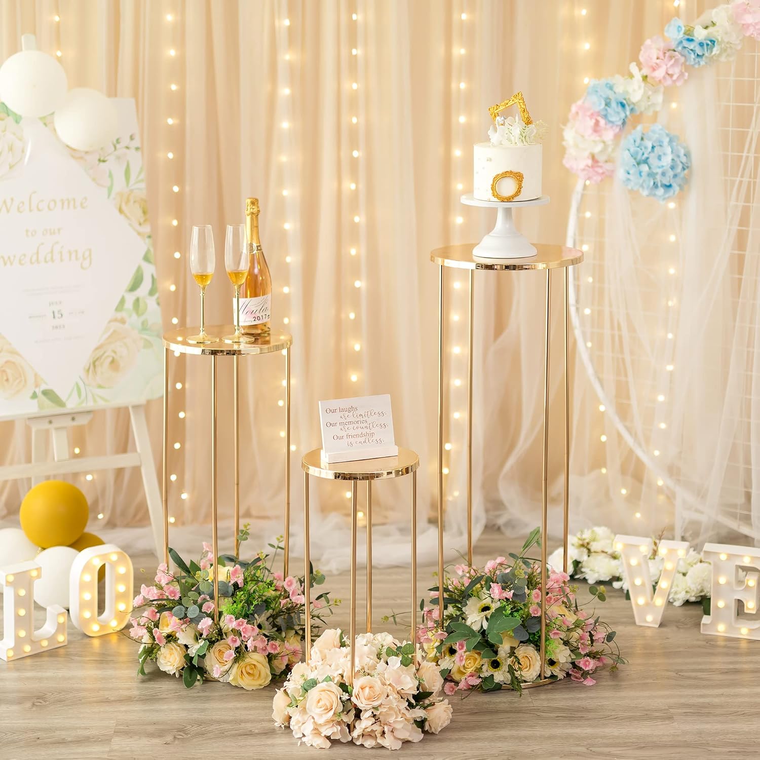 Sziqiqi Centros de mesa de boda de columna de metal dorado para mesas con platos, decoración de boda de 2 pies para ceremonia, arreglos geométricos