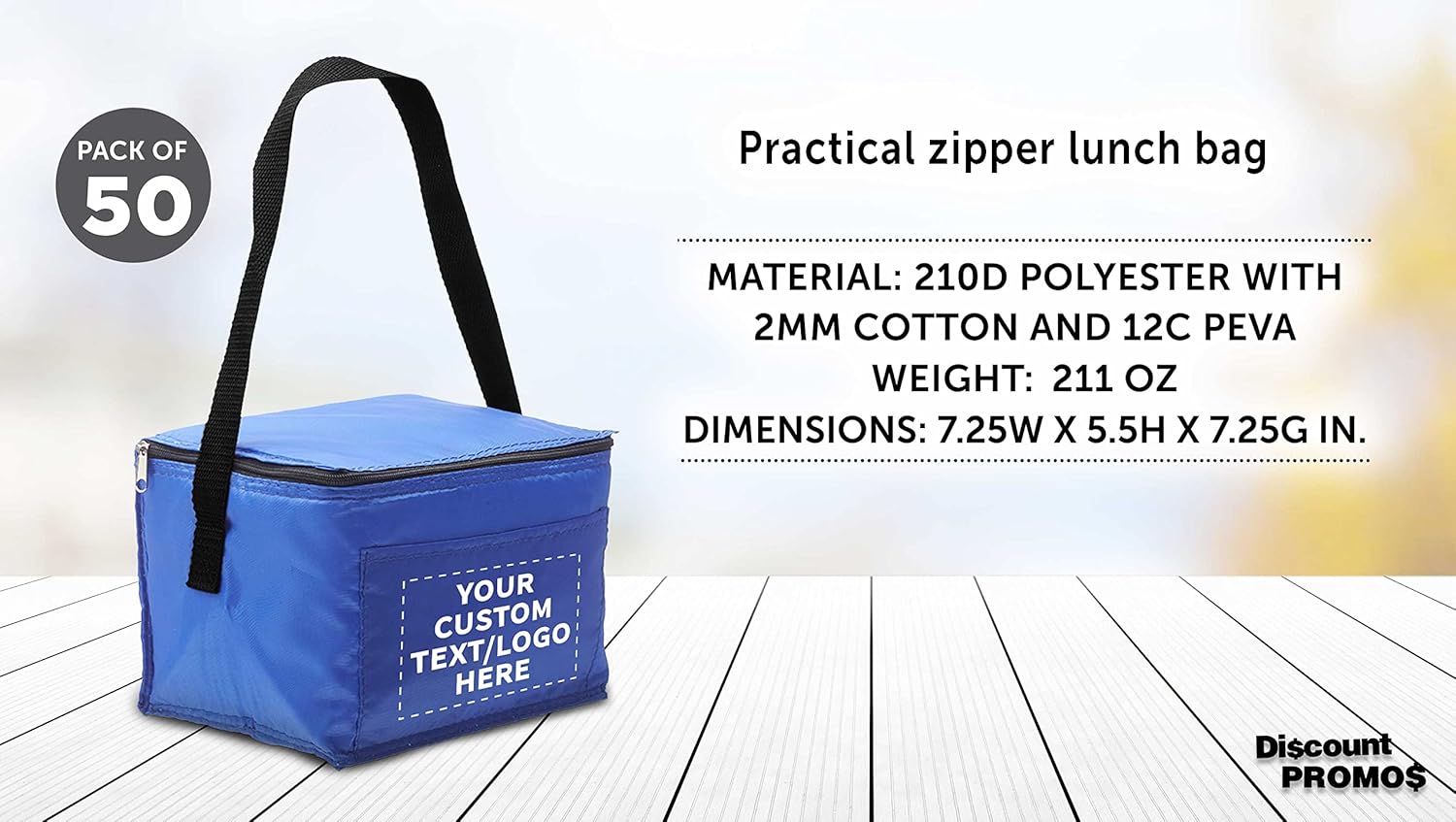 DISCOUNT PROMOS Juego de 50 bolsas de almuerzo pequeñas personalizadas, paquete a granel personalizado, aisladas, se adapta a 6 latas, perfectas