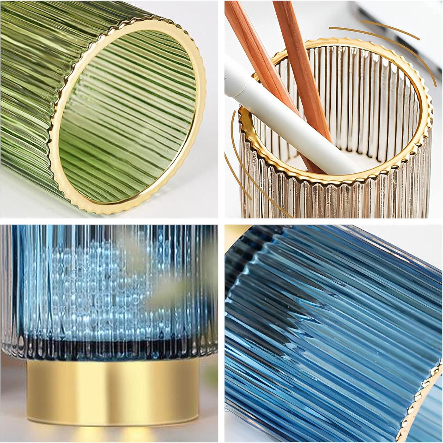 DASITON Organizador de brochas de maquillaje, cepillo de maquillaje cosmético de cristal, soporte de almacenamiento de pinceles de vidrio, soporte