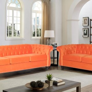 RARZOE Moderno juego de sofá de 2 piezas, naranja, espuma, sofá biplaza y sofá Chesterfield RARZOE Moderno juego de sofá de 2 piezas, naranja, espuma, sofá biplaza y sofá Chesterfield