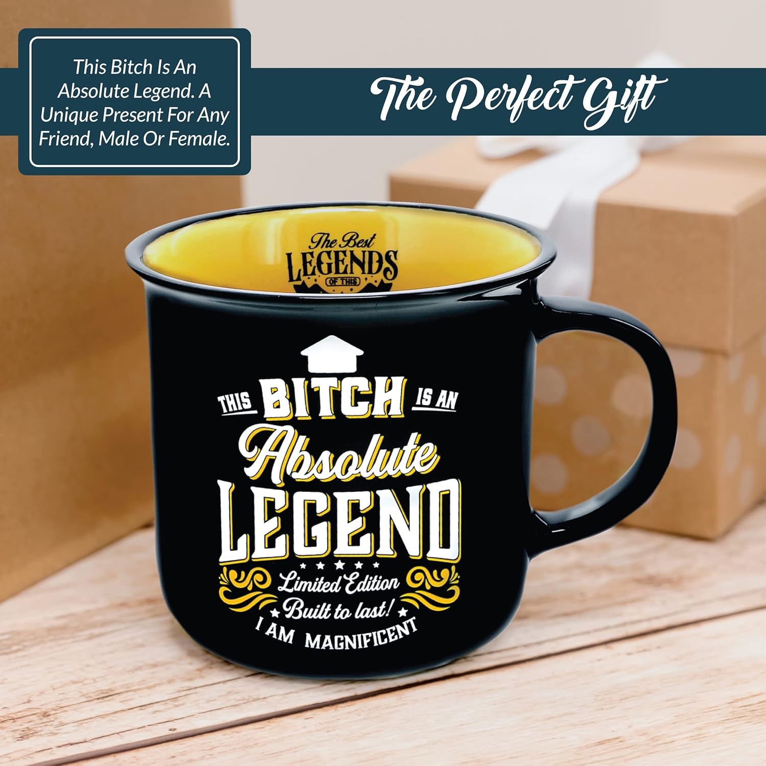 Pavilion Gift Company – Bitch Absolute Legend – Taza de cerámica de 13 onzas, taza de café de doble cara, taza de café sarcástica, regalos atrevidos