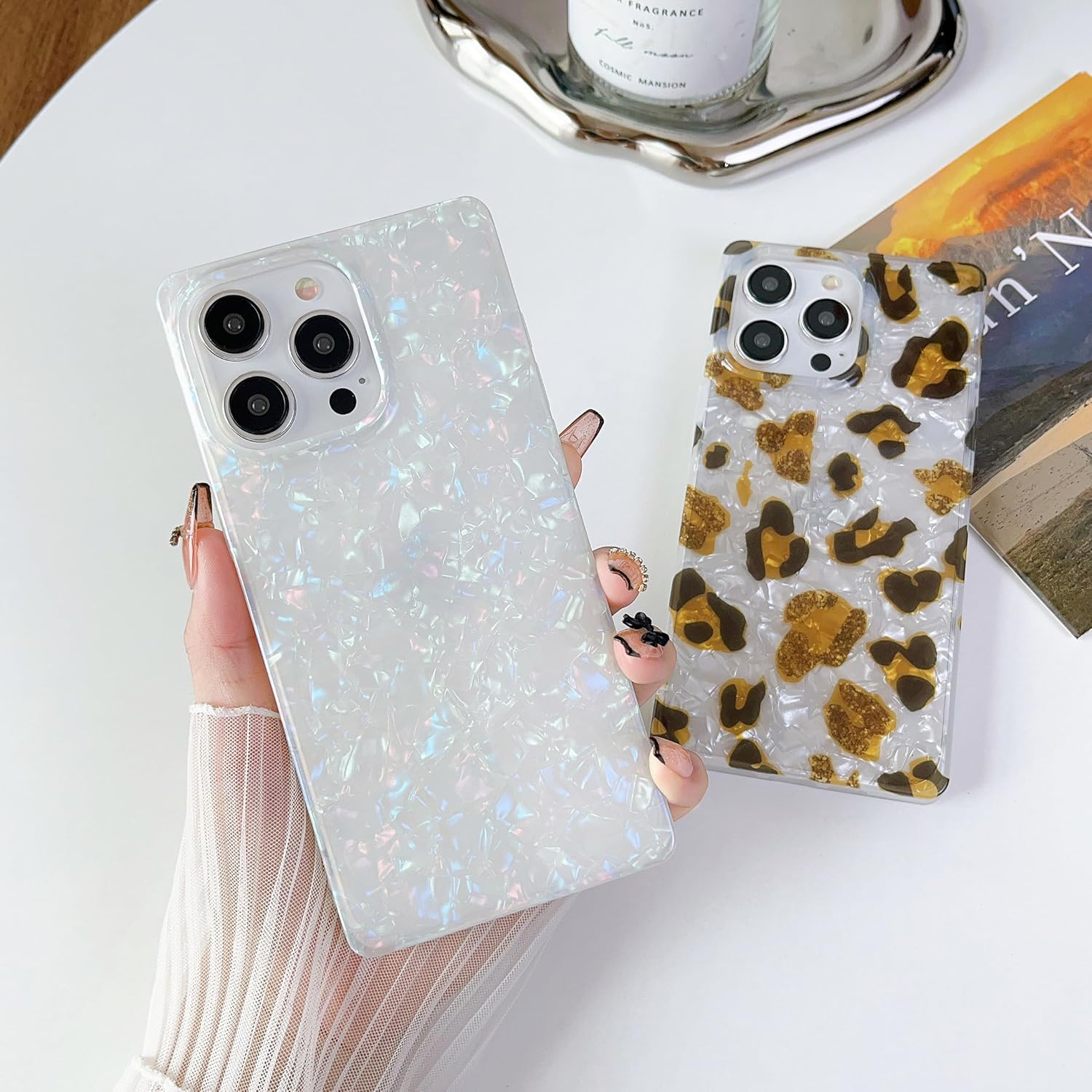 Jmltech Funda de borde cuadrado para iPhone 15 Pro Max, funda para mujer, a prueba de golpes, con purpurina, delgada, suave, gel de silicona