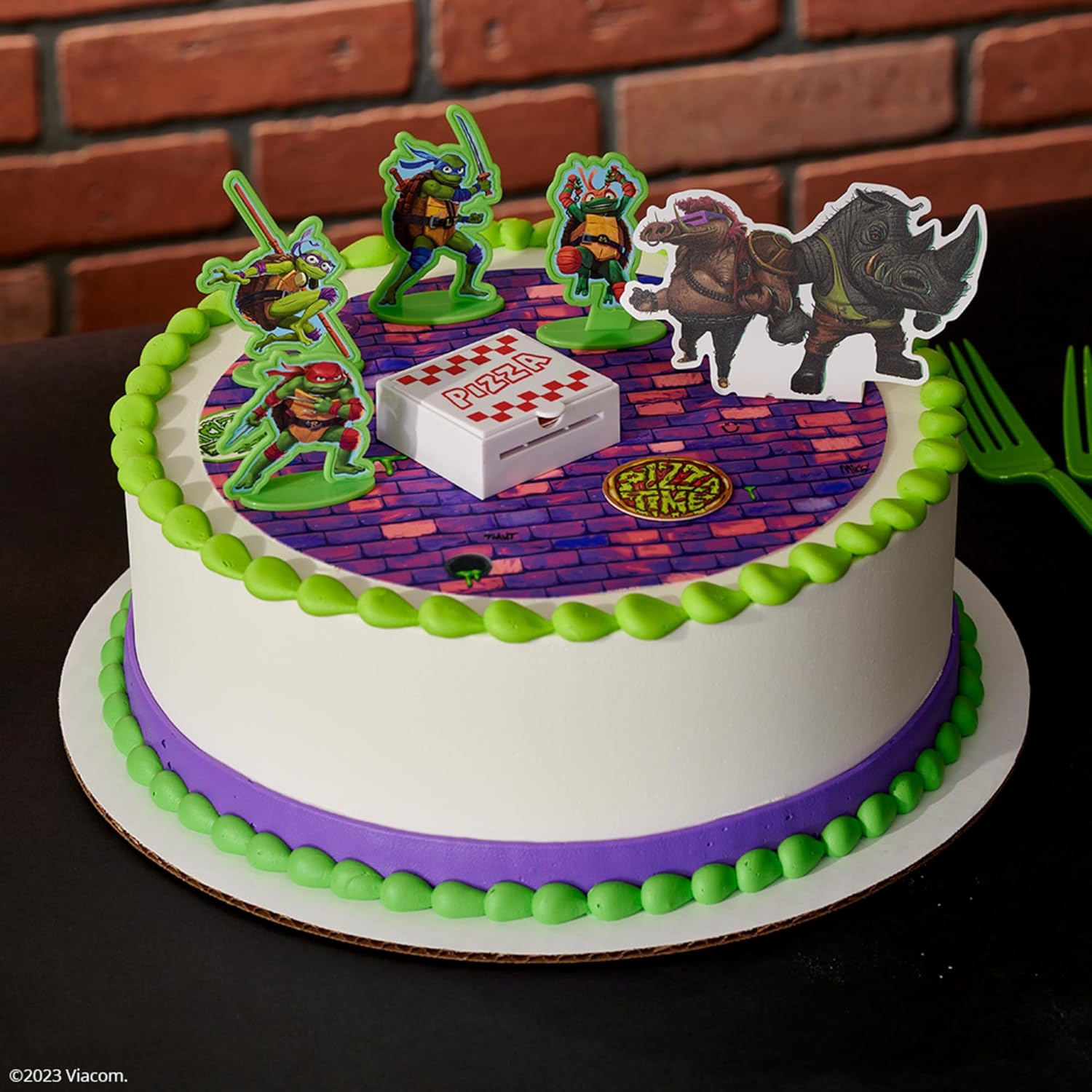 DecoSet Teenage Mutant Ninja Turtles Pizza Power Cake Topper, decoración de pastel de 6 piezas con figuras de tortuga, foto de pastel y lanzador de