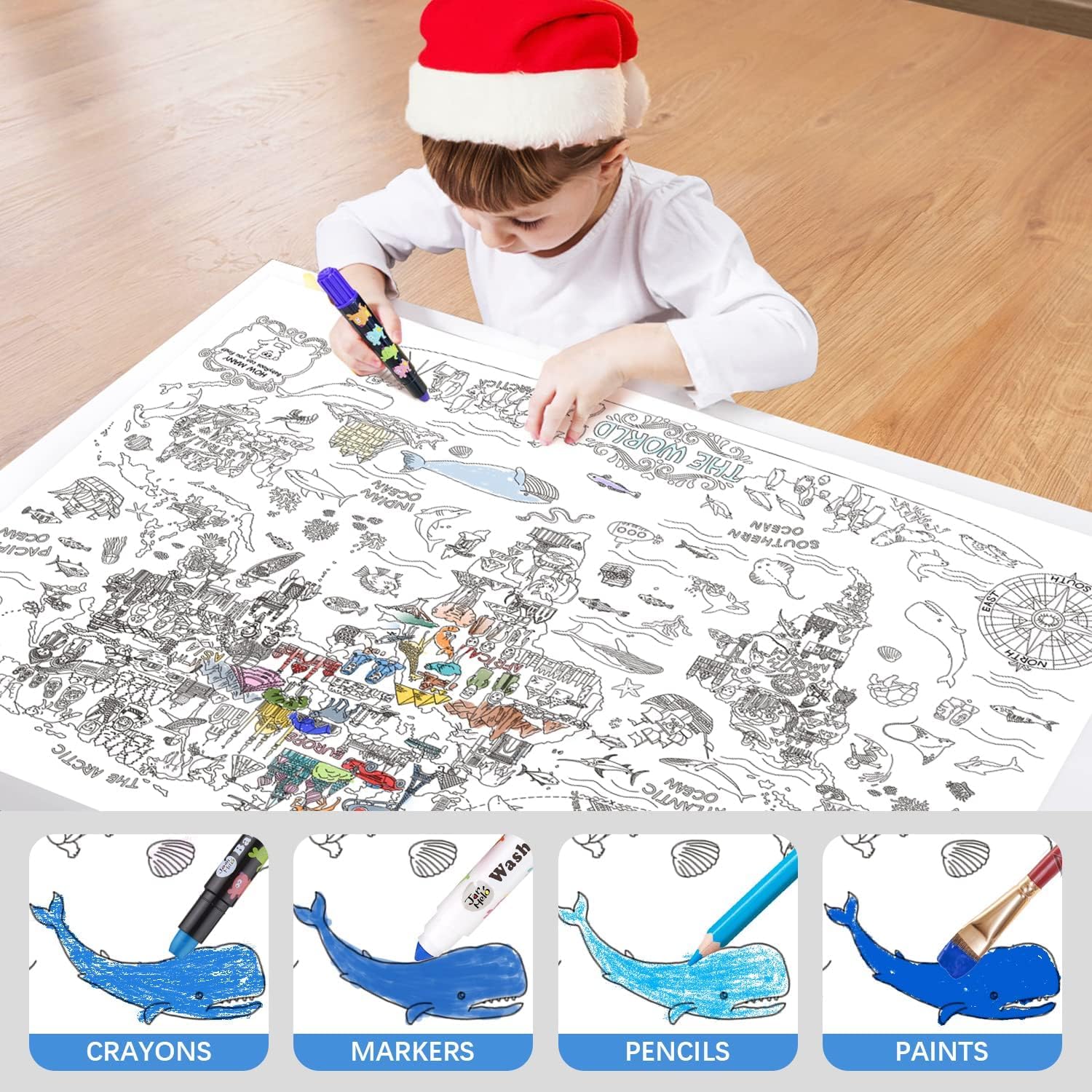 Jar Melo Póster gigante para colorear para niños póster gigante para colorear de pared, 45.3 x 31.5 pulgadas, mantel grande, regalos de cumpleaños