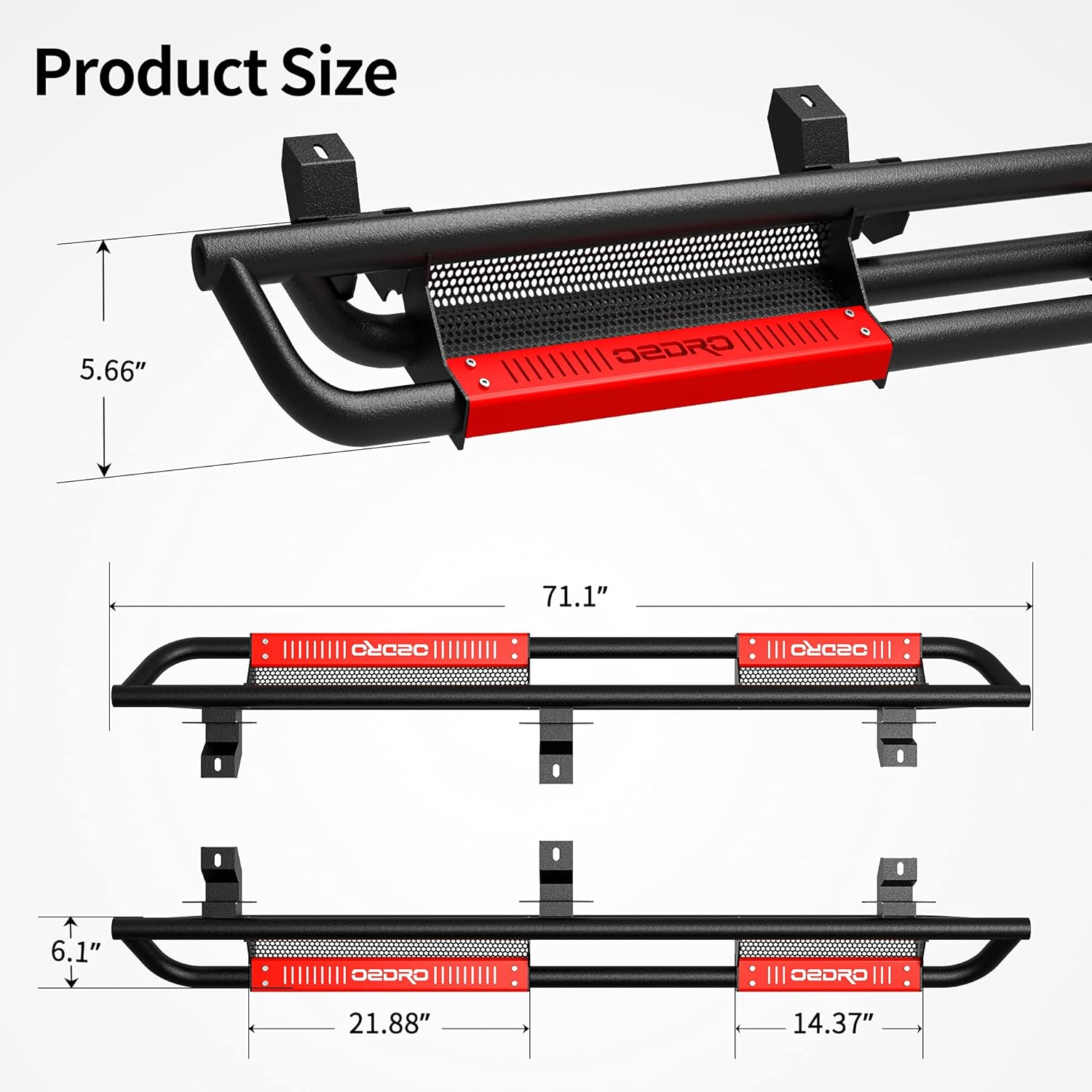oEdRo Todos los estribos de acero con placas de escalón pintables, peldaños laterales atornillables compatibles con Jeep Wrangler 4XE 2021-2024,