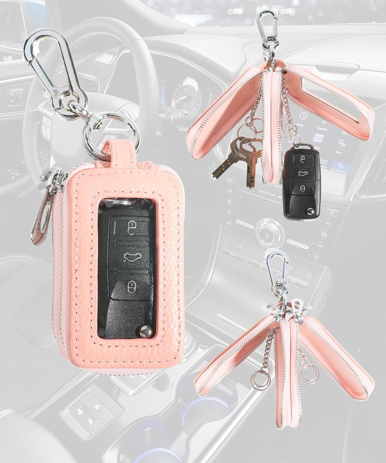 Zlirfy Funda para llave de automóvil, soporte para llave de automóvil, funda de cuero para llavero de automóvil, accesorio para automóvil, protector