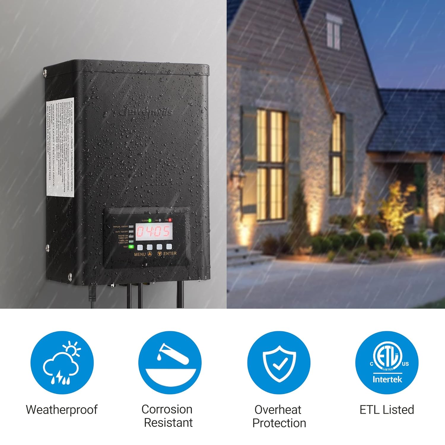 DEWENWILS Transformador digital de bajo voltaje de 300 W con temporizador, 120 V CA a 12 V14 V CA, transformador de iluminación de paisaje para