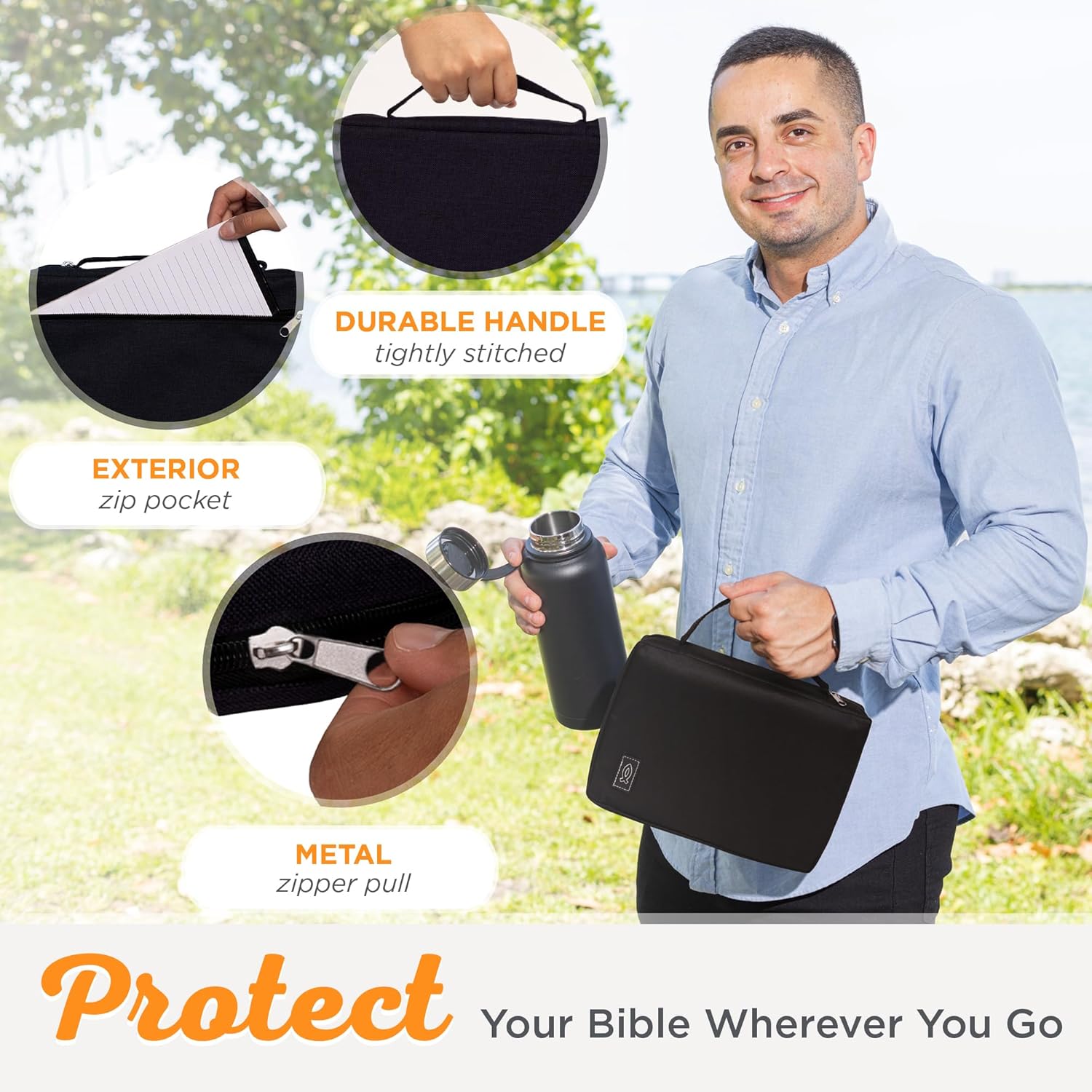 Funda de lona para hombres y mujeres con cremallera para Biblia o libro con asa.