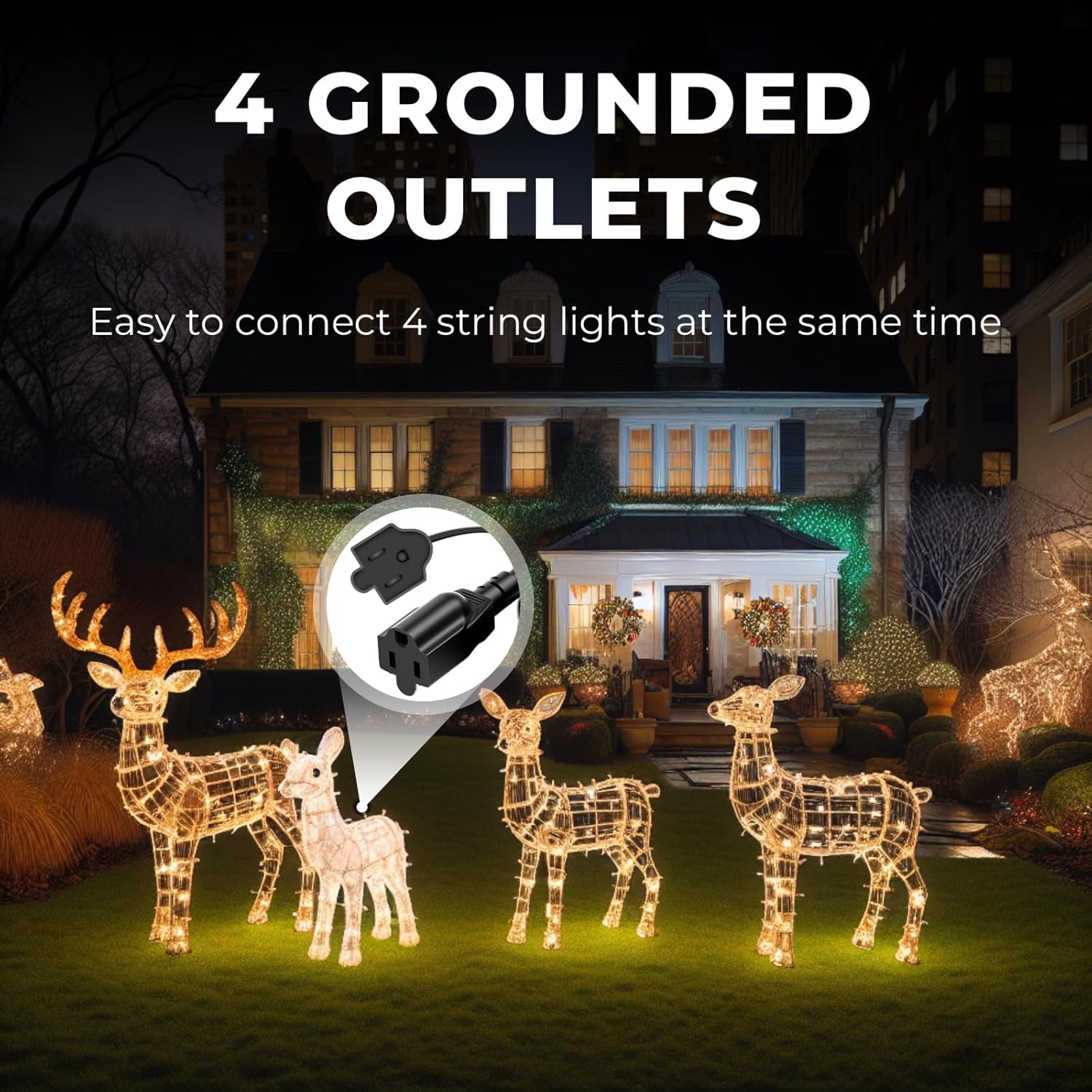 YOTIGER Cable de extensión para exteriores de 1 a 4 divisores para luces de Navidad, máximo 33.3 pies de extremo a extremo (43 pies en total),