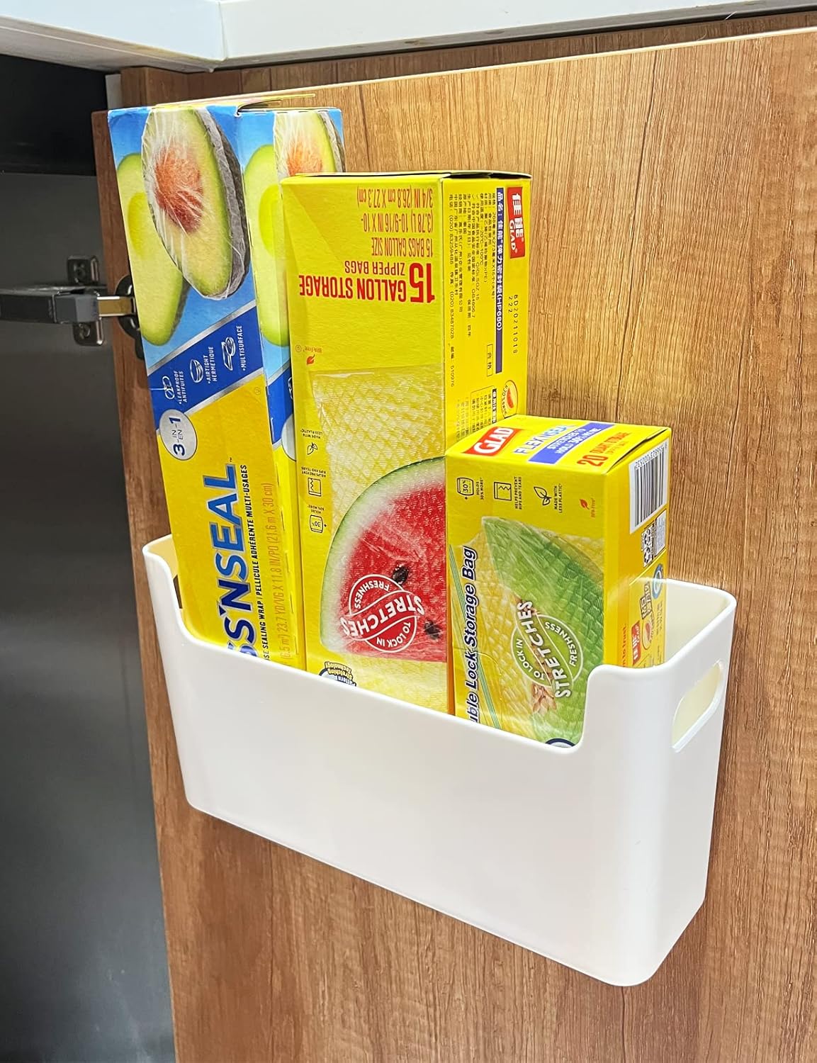 Paquete de 4 organizadores de puerta de gabinete con adhesivo para cocina, contenedor de plástico, estante de almacenamiento versátil para cocina,