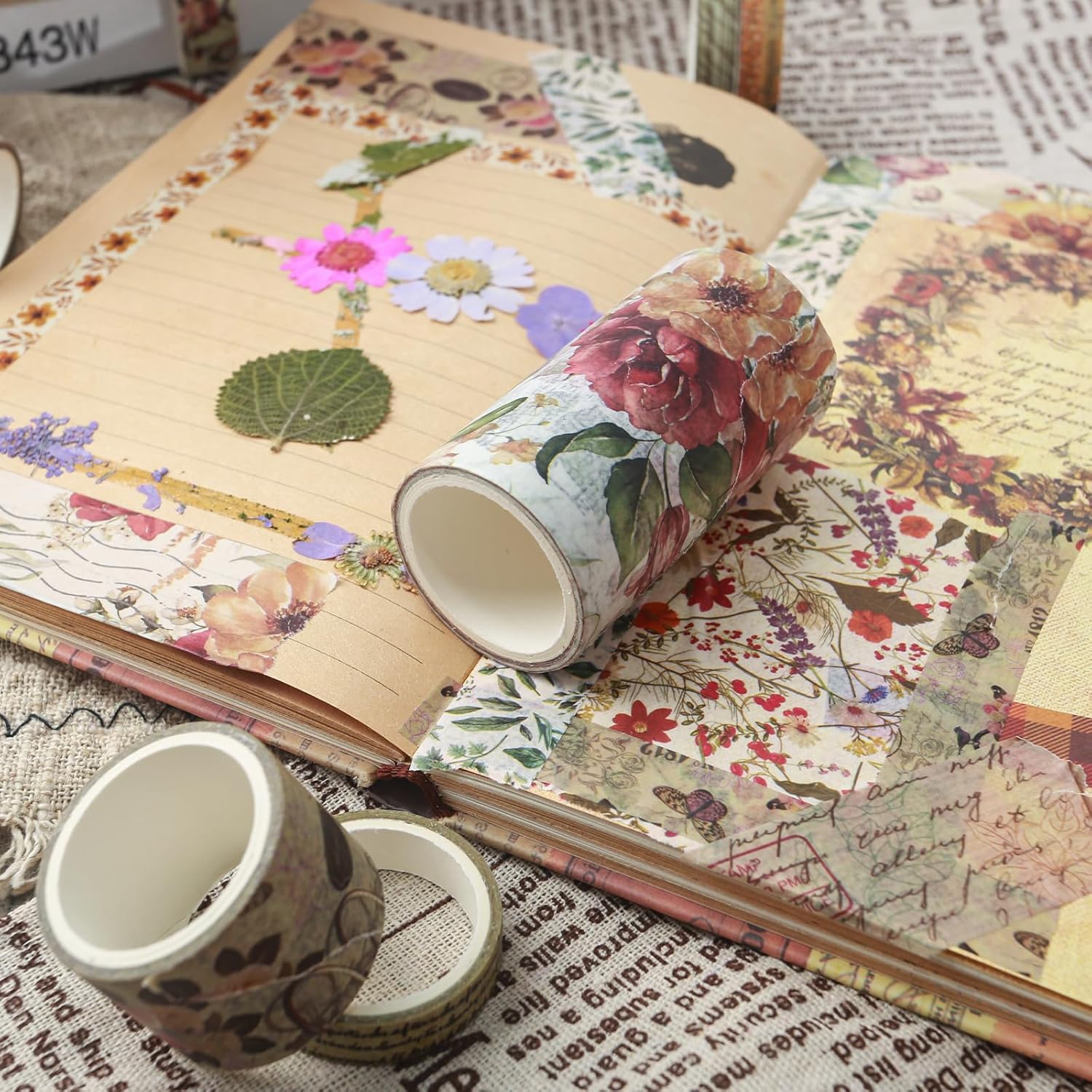 Koogel Juego de 32 rollos de cinta washi vintage de varios tamaños, cintas decorativas estéticas con fuerte adherencia para diario, manualidades,