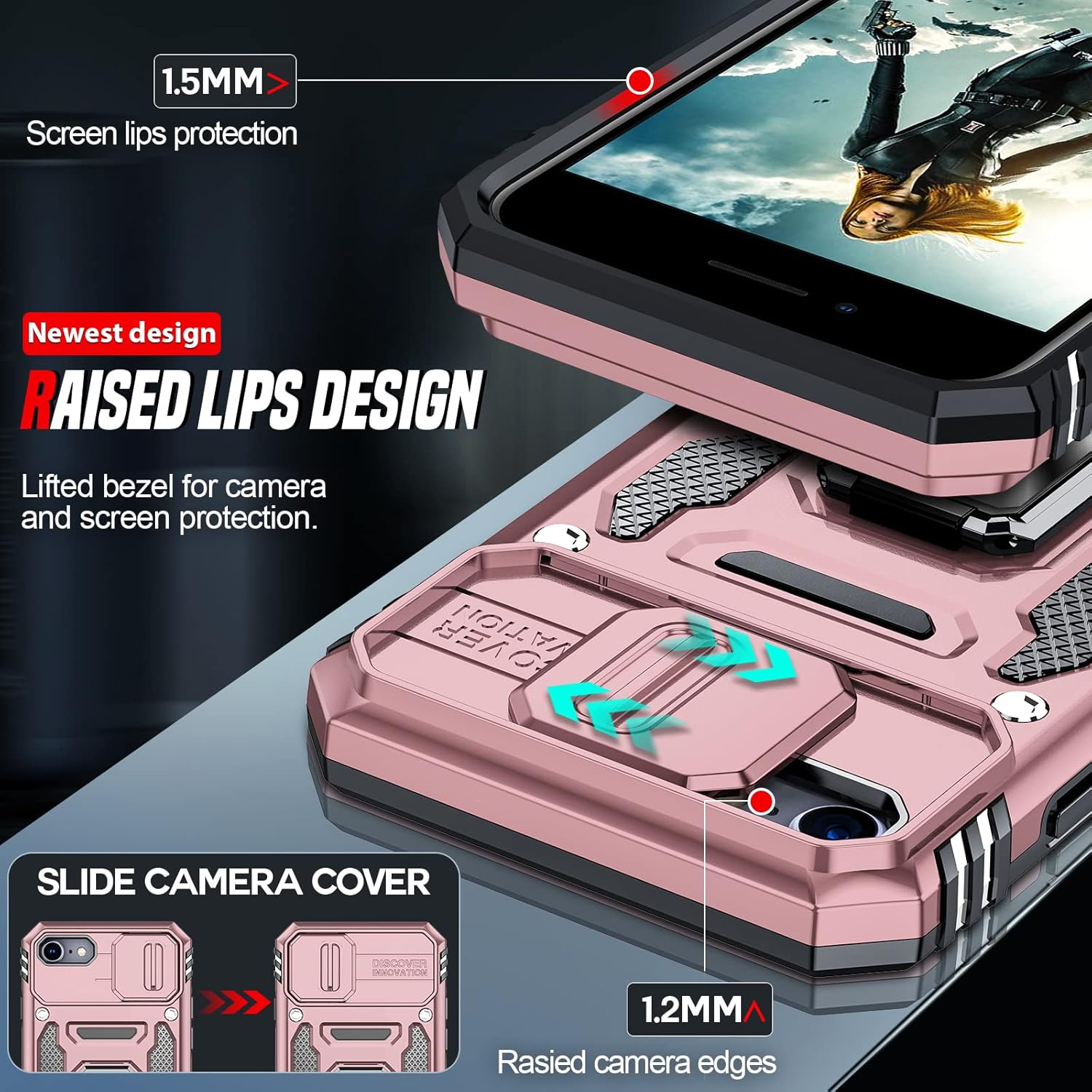 LeYi Funda para iPhone SE 32 generación iPhone 78SE 2022 2020 con cubierta deslizante para cámara + 2 protectores de pantalla de vidrio templado,