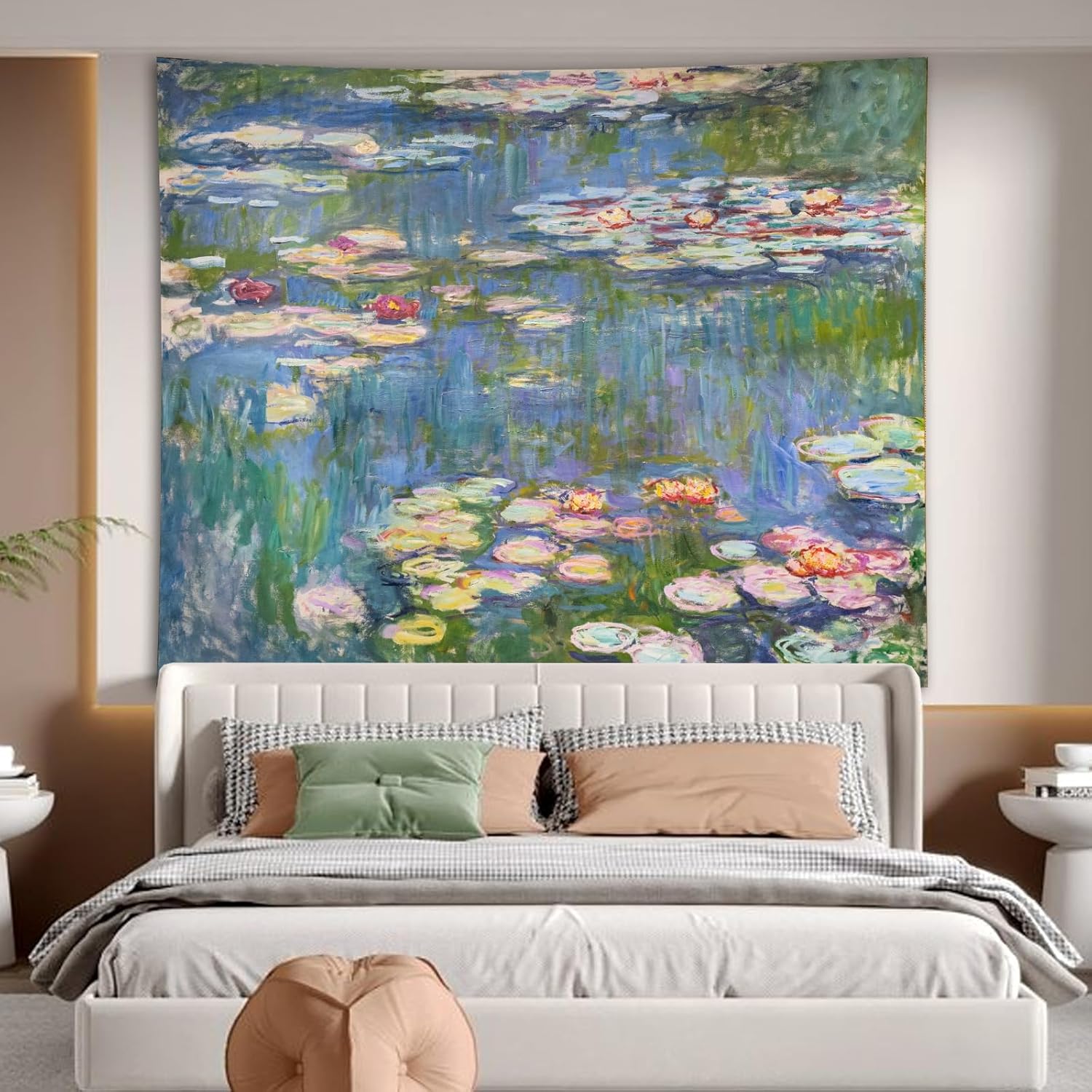 Avinyl Monet – Tapiz verde de lirios de agua para decoración de pared para dormitorio, estético, abstracto, flor hippie, colgante de pared para sala