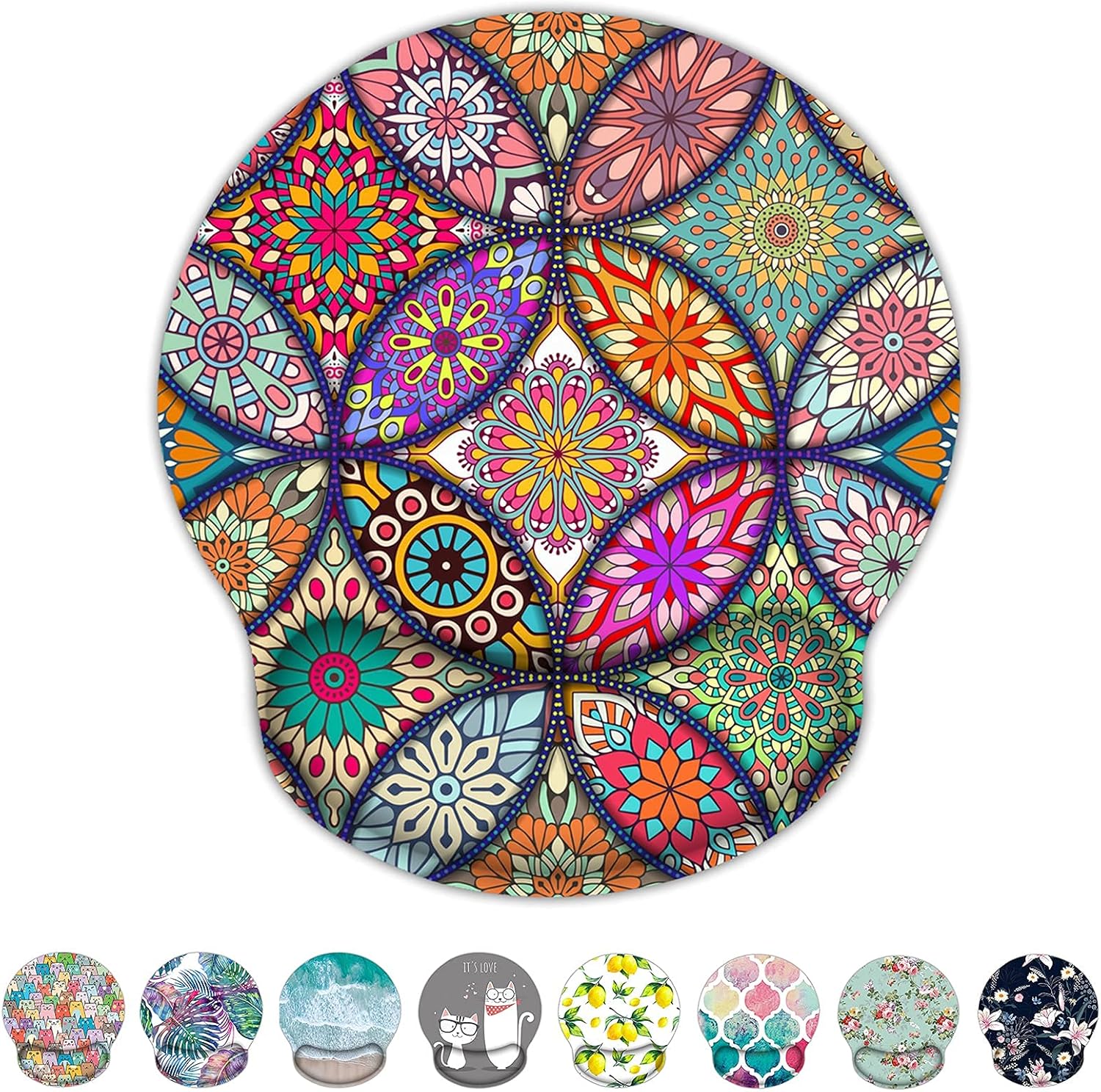 Britimes Ergonomic Mouse Pad with Wrist Support Mandala Floral Non-Slip Rubber Base Mousepad for Home Office Gaming Working Computers Laptop Easy