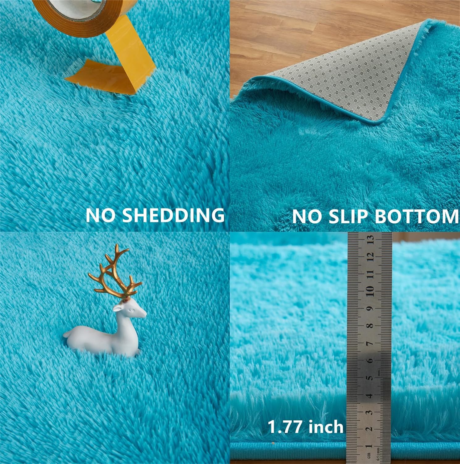 Arbosofe Alfombras de área para sala de estar, dormitorio, 4 x 6 pies, color azul, esponjoso, peludo, alfombra pequeña, alfombra de felpa suave,
