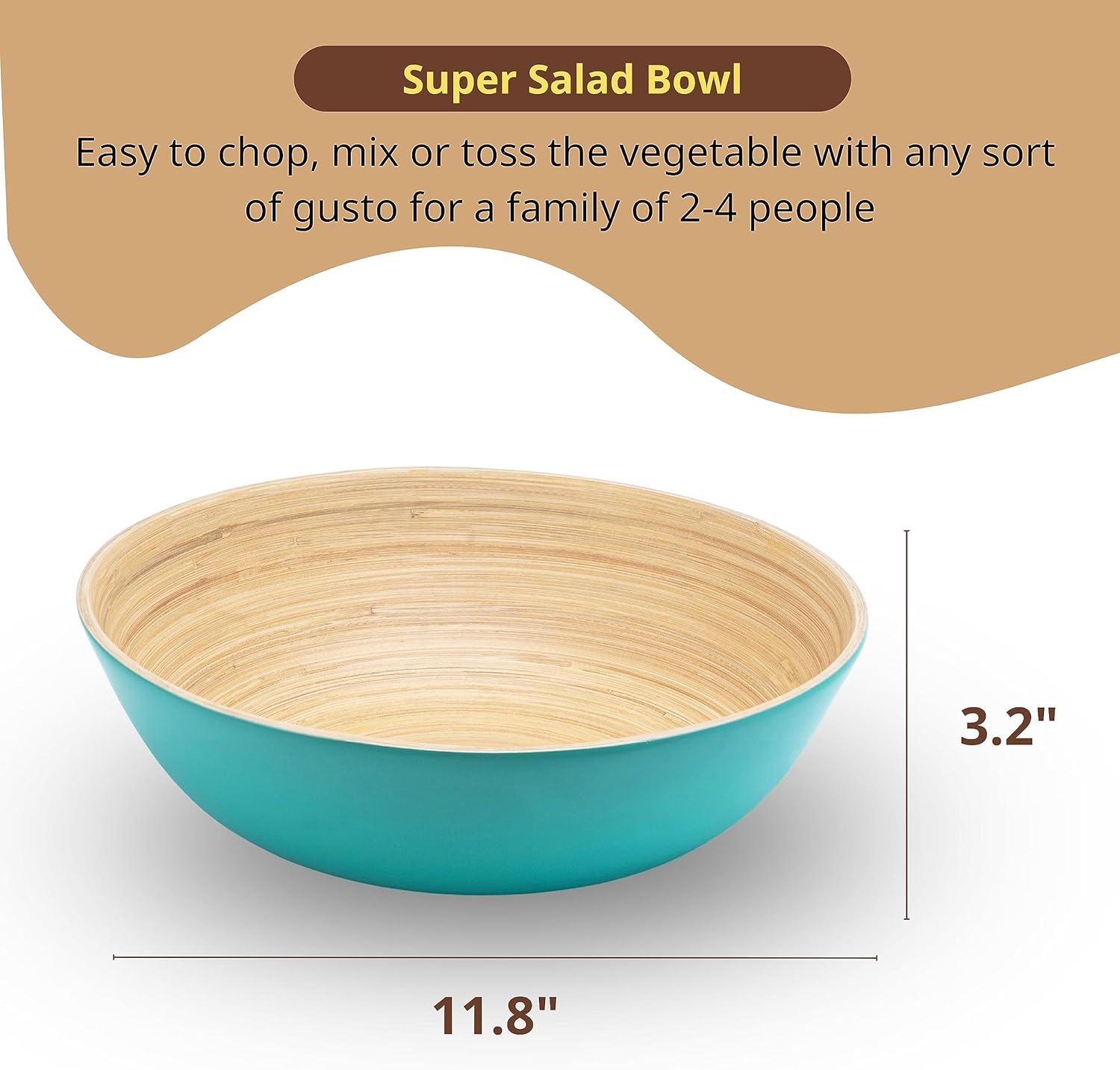 CLAYNIX Ensaladera de bambú, tazón grande para servir o tazón con patatas fritas para aperitivos de fiesta, tazón ligero para palomitas de maíz,