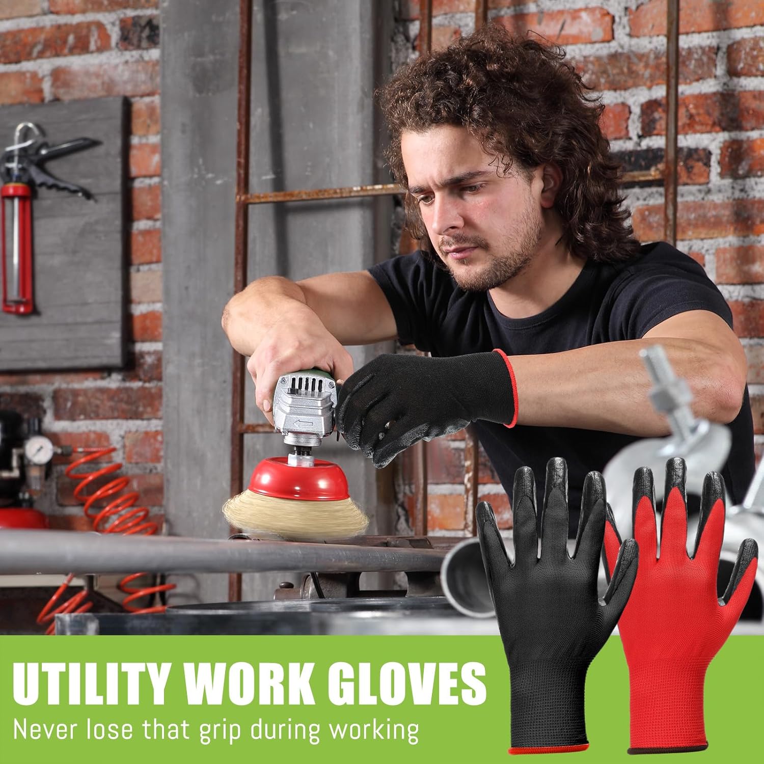 Xtinmee 50 pares de guantes de trabajo para hombres para pantalla táctil, guantes de nitrilo recubiertos de palma de nailon, guantes de trabajo de