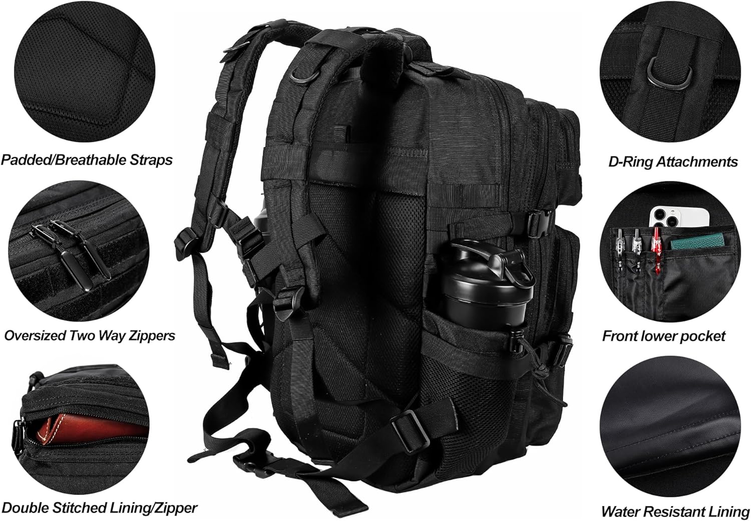LHI Mochila táctica militar para hombres y mujeres, 45L, 3 días, paquete de asalto, mochila grande con sistema Molle