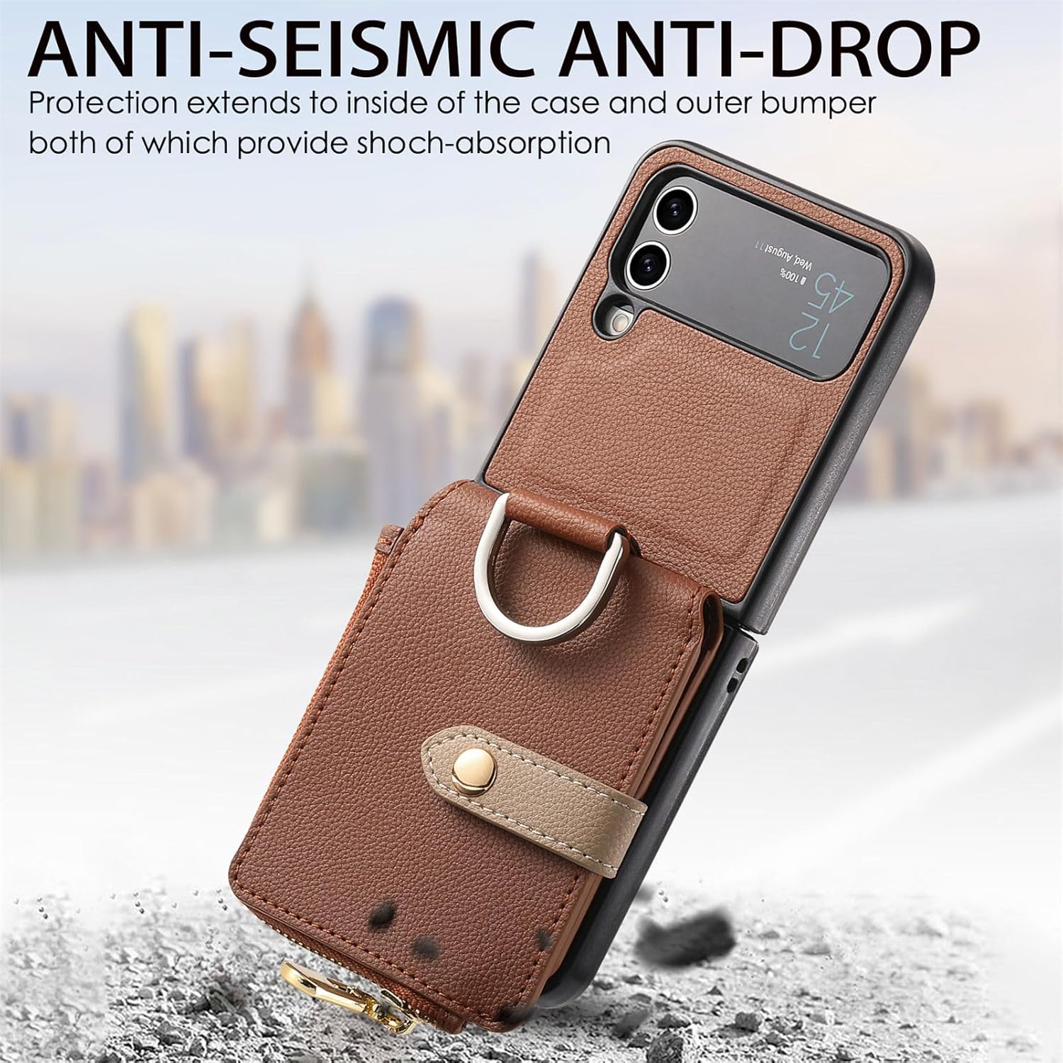 Asuwish Compatible con Samsung Galaxy Z Flip 3 5G 2021 – Funda tipo cartera y ranura para tarjetas, anillo con cierre magnético, a prueba de golpes,