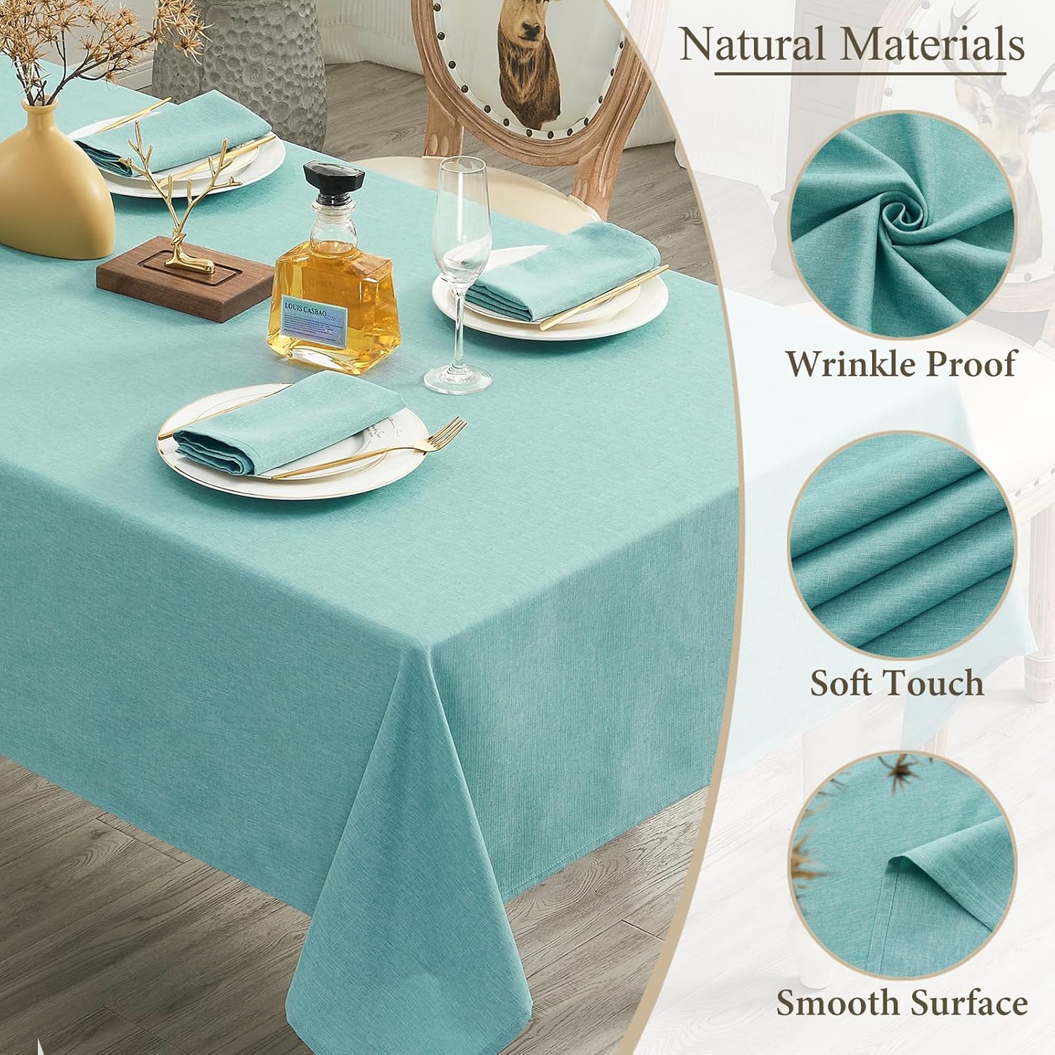Mantel rectangular, impermeable y resistente a las manchas, estilo de lino estilo granja, lavable de imitación decorativa de tela para cocina o uso