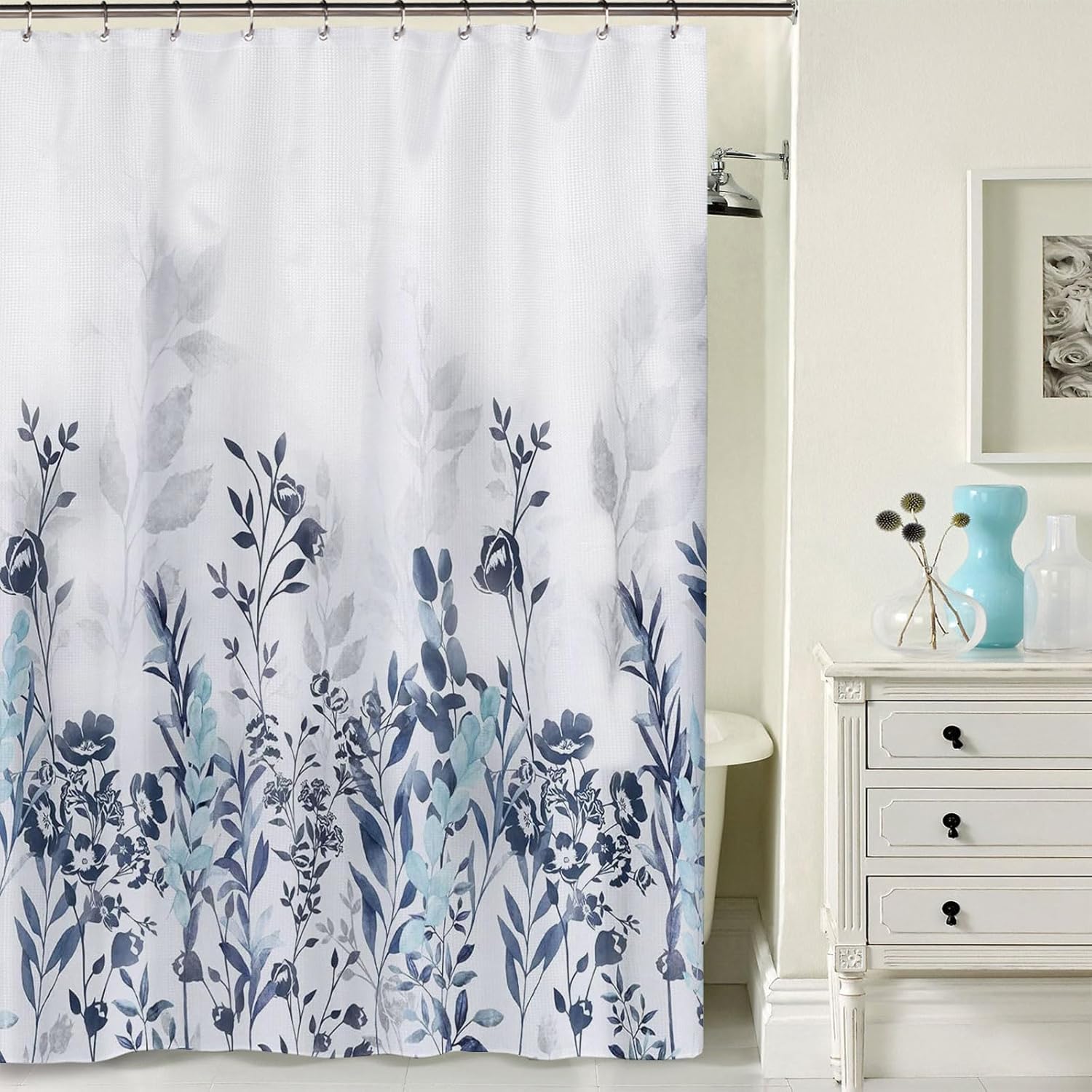 Cortina de ducha floral para baño, cortina de ducha de flores de acuarela con 12 ganchos, decoración de baño para el hogar, bañeras, fácil cuidado,