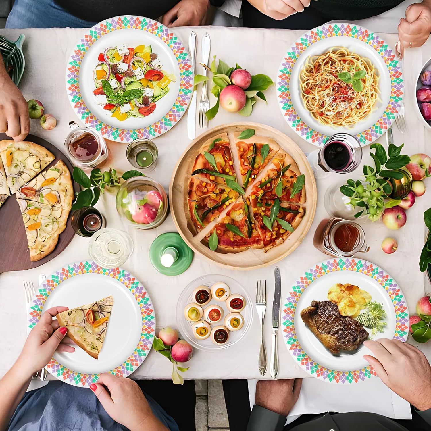 10 inch Paper Plates 100 Count Soak Proof, Cut Proof, Microwave Safe Heavy Duty Printed Disposable Plate for Everyday Use