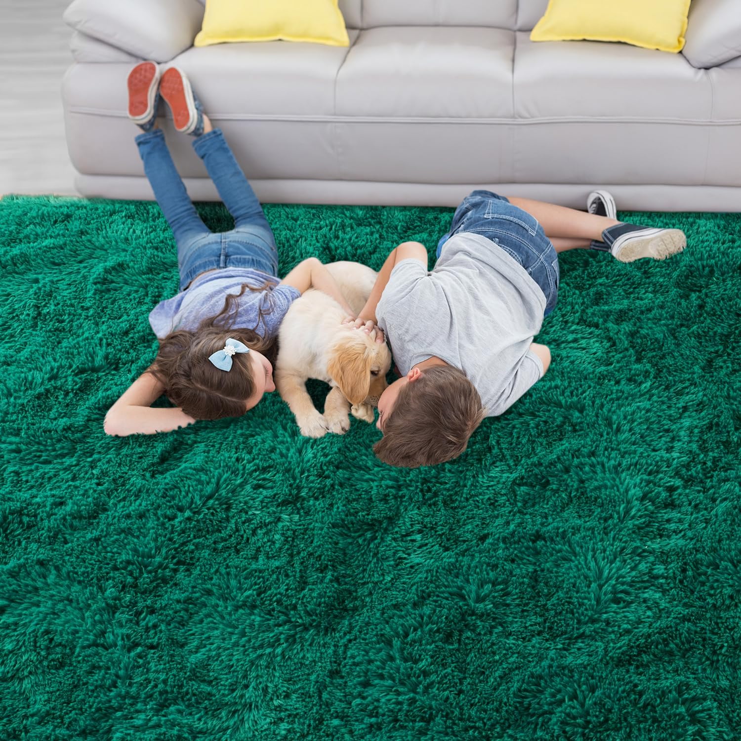 Alfombras mullidas para sala de estar, color verde profundo, de 6 x 9 pulgadas, alfombras suaves de felpa para habitación de niñas y niños,