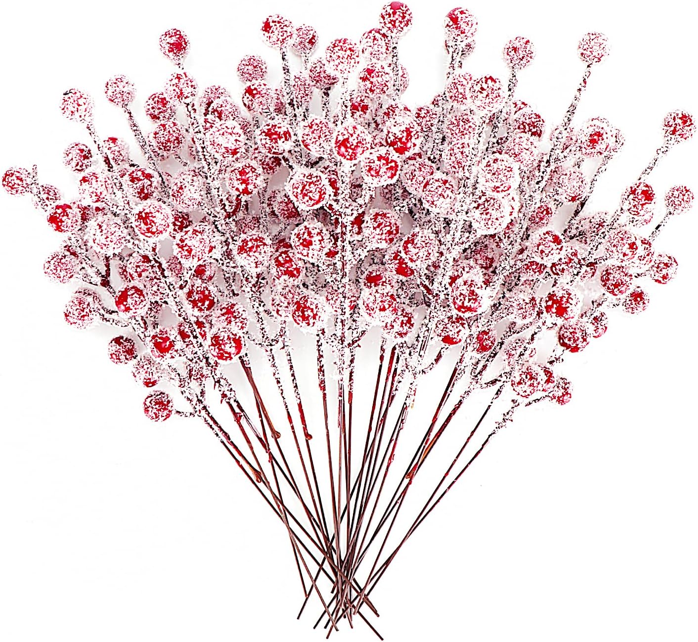 24 piezas de púas artificiales de bayas en aerosoles de nieve esmeriladas de Navidad, ramas de invierno para rellenos de árboles de Navidad,