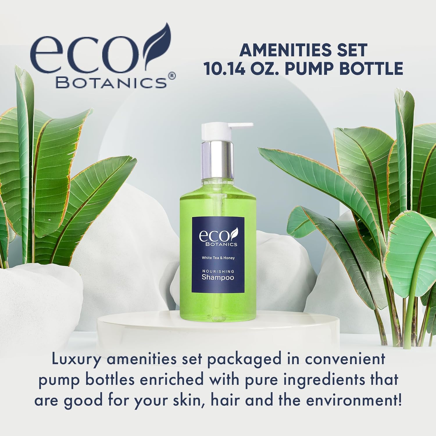 Terra Pure  Eco Botanics Champú, té blanco y miel Amenidades del hotel tamaño minorista, 10.14 oz (individual)