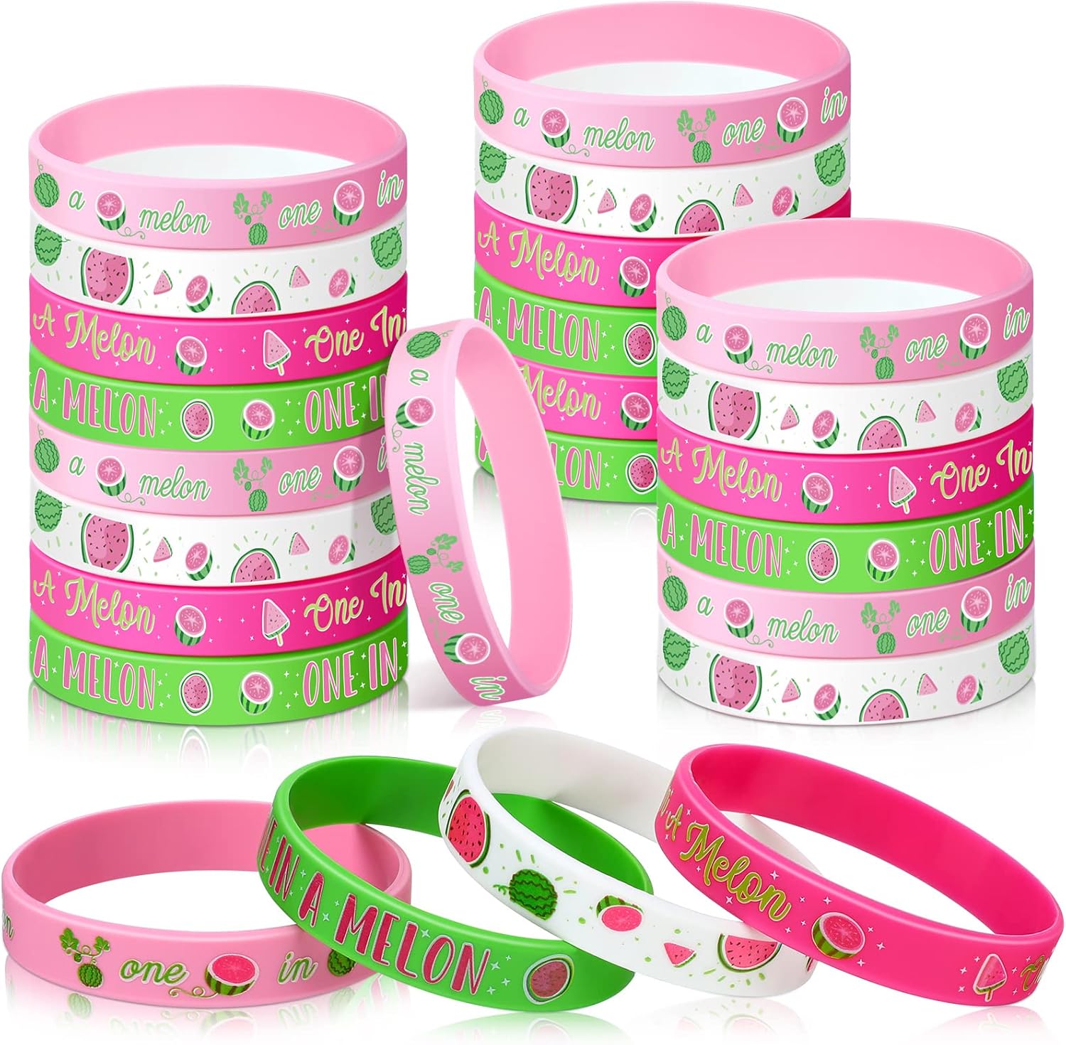 Capoda 24 piezas de decoraciones de fiesta One In a Melon, pulseras de silicona para el primer cumpleaños con temática de sandía, para fiesta de