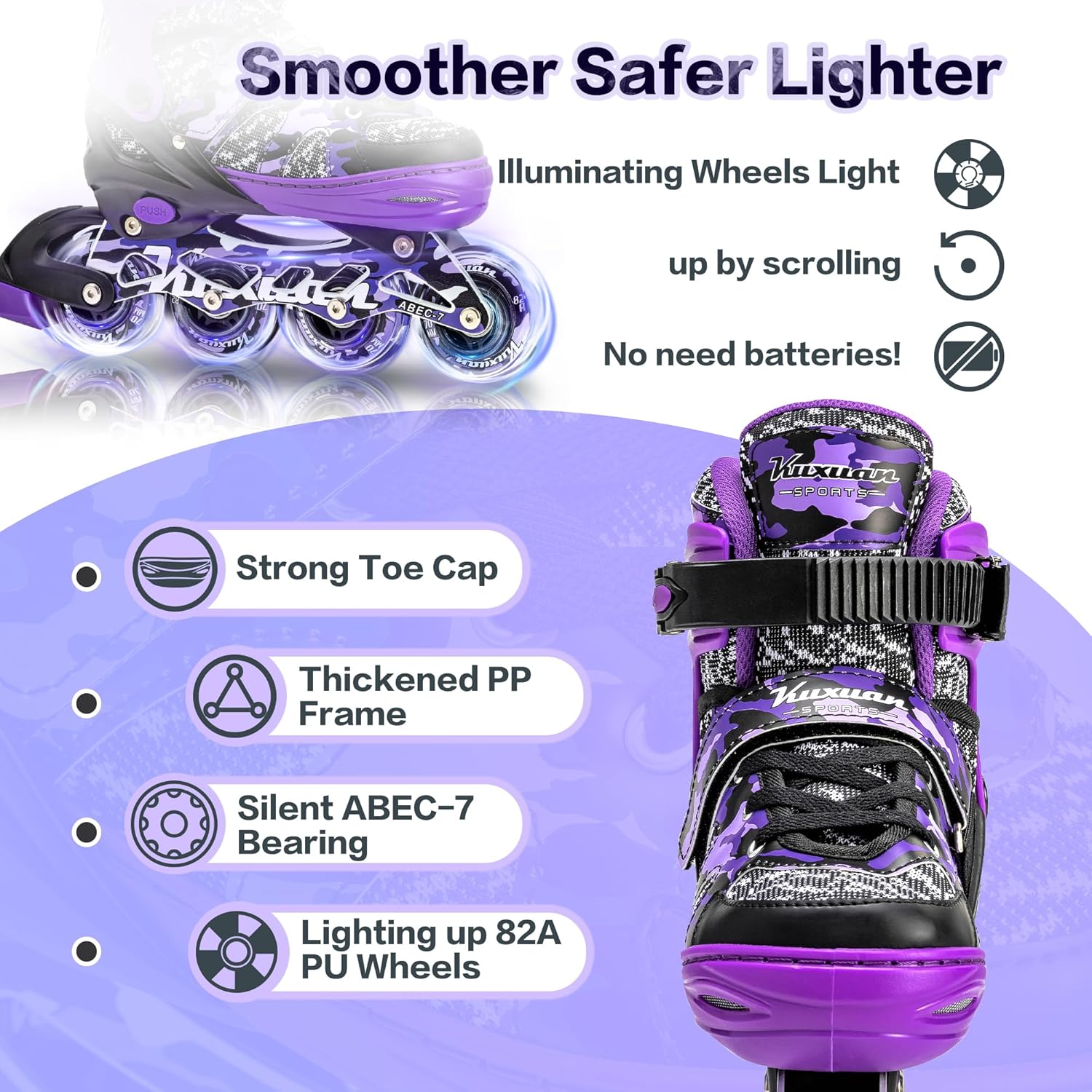 Kuxuan Skates Patines en línea ajustables para niños y jóvenes con ruedas de luz completa, camuflado, diversión al aire libre, patines iluminadores