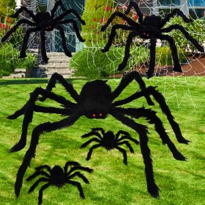 Araña gigante de Halloween, paquete de 5 arañas peludas falsas, araña negra realista para Halloween, patio, jardín, césped, decoración al aire libre Araña gigante de Halloween, paquete de 5 arañas peludas falsas, araña negra realista para Halloween, patio, jardín, césped, decoración al aire libre