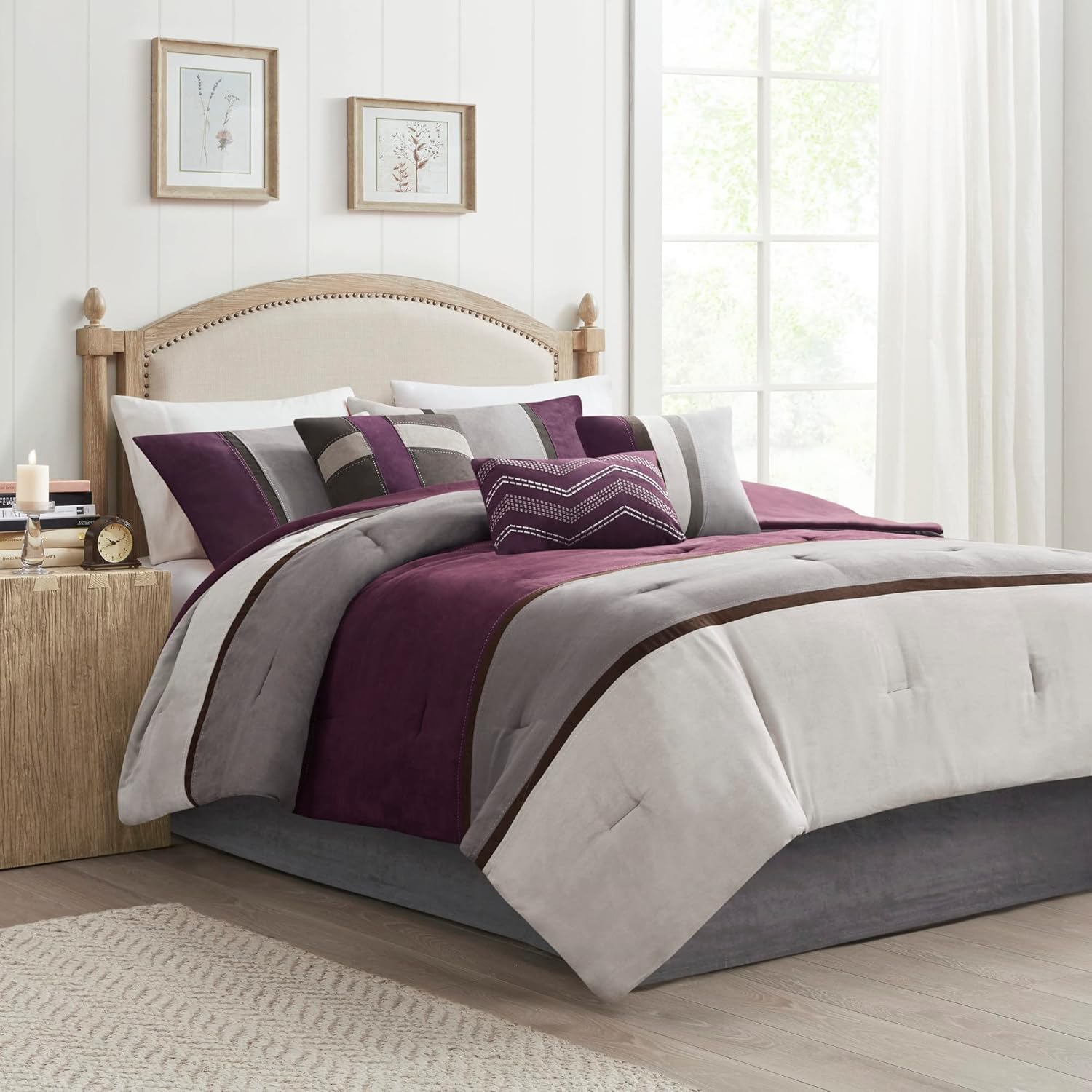 Madison Park Palisades Juego de edredón moderno de gamuza sintética, diseño de rayas, para todas las estaciones, ropa de cama acogedora alternativa