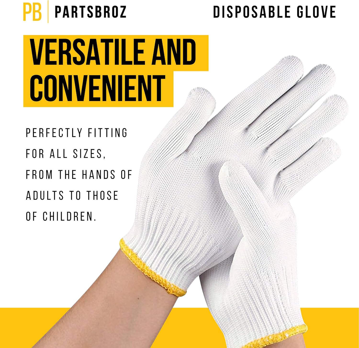 PartsBroz Comfort-Fit Cotton Work Gloves  Breathable & Reusable  One Size Fits Most  1 Pair
