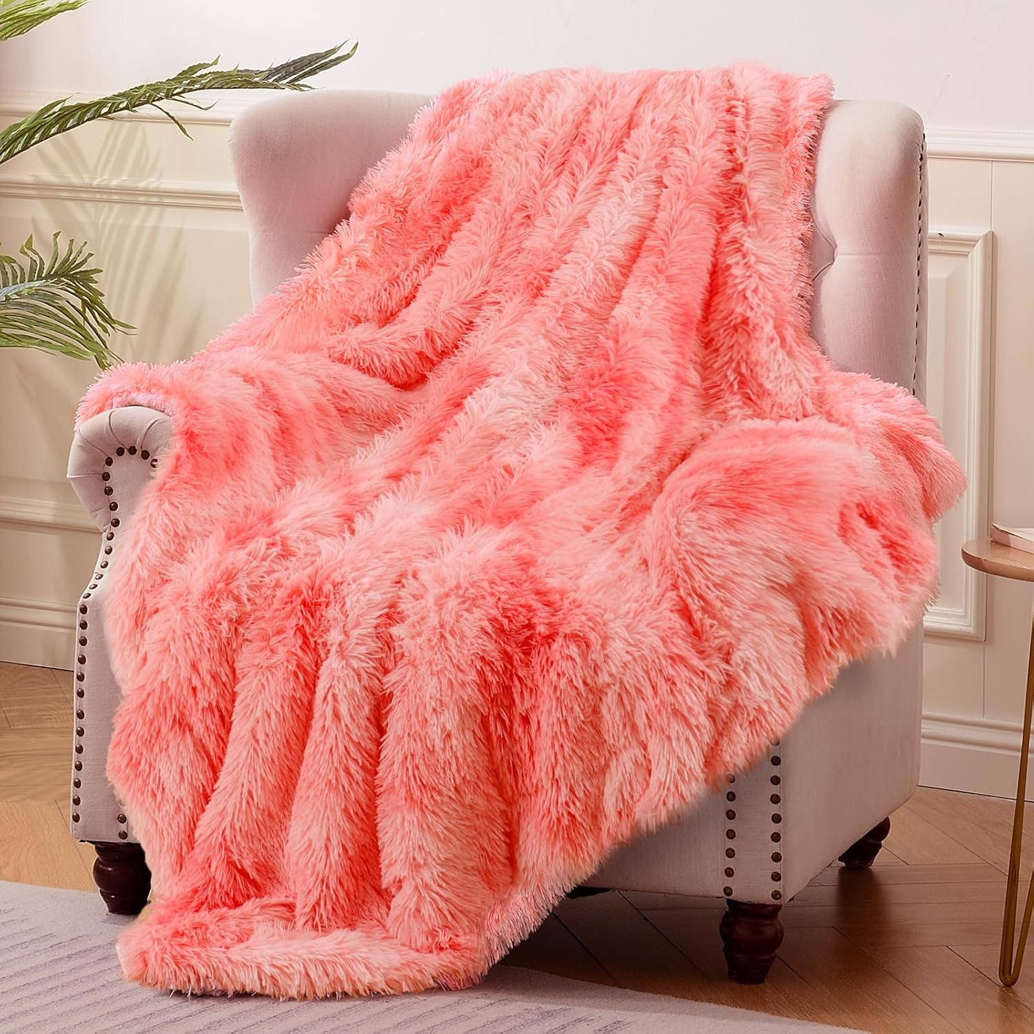Exclusivo Mezcla Manta mullida de piel sintética, manta reversible de forro polar sherpa, manta cálida de felpa esponjosa para sofá y cama, 50 x 60